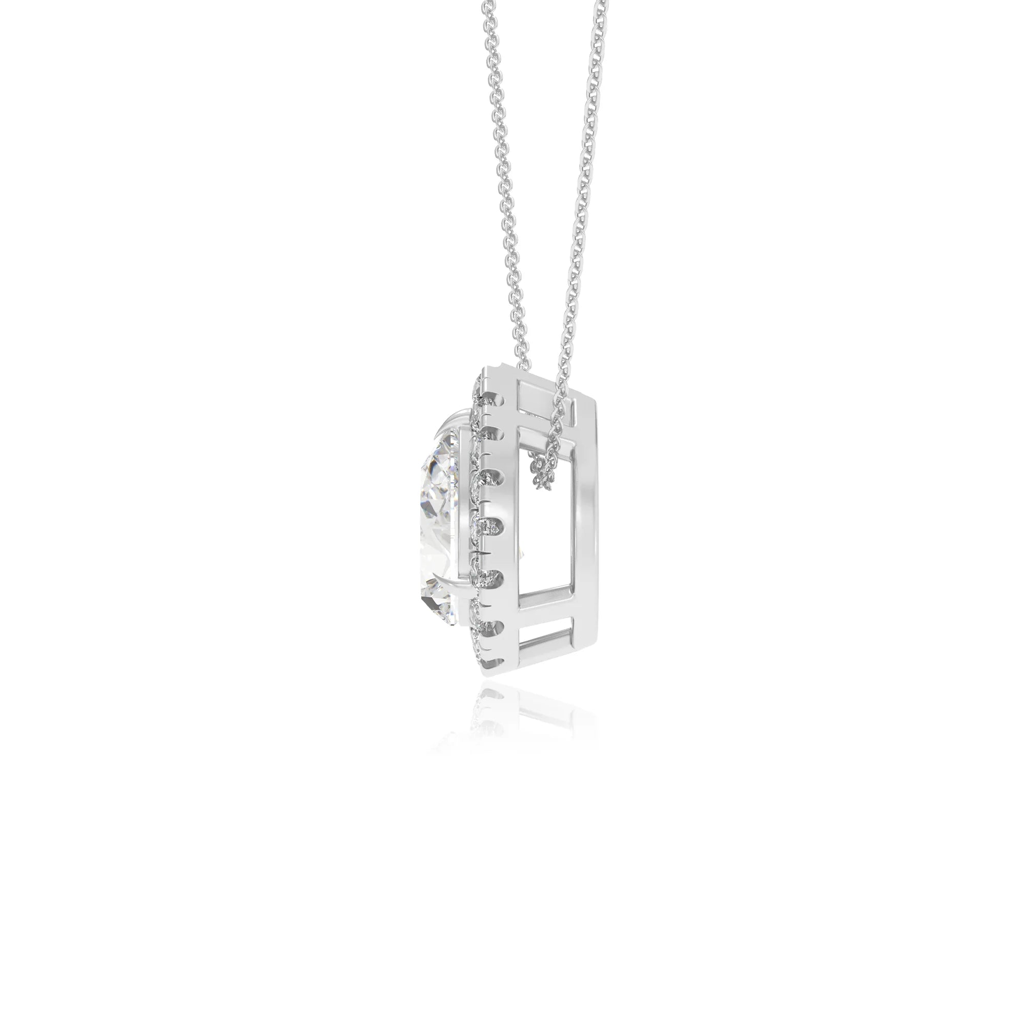 lab grown moissanite pear solitaire necklaces in white gold