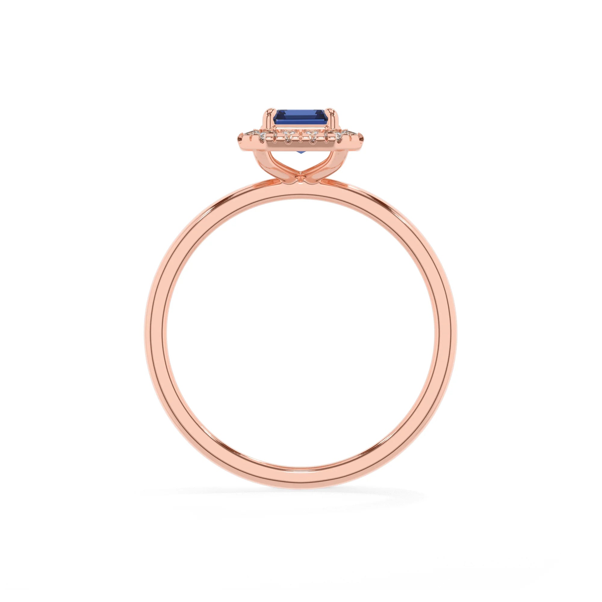 lab grown blue-sapphire emerald cut solitaire rings in rose gold