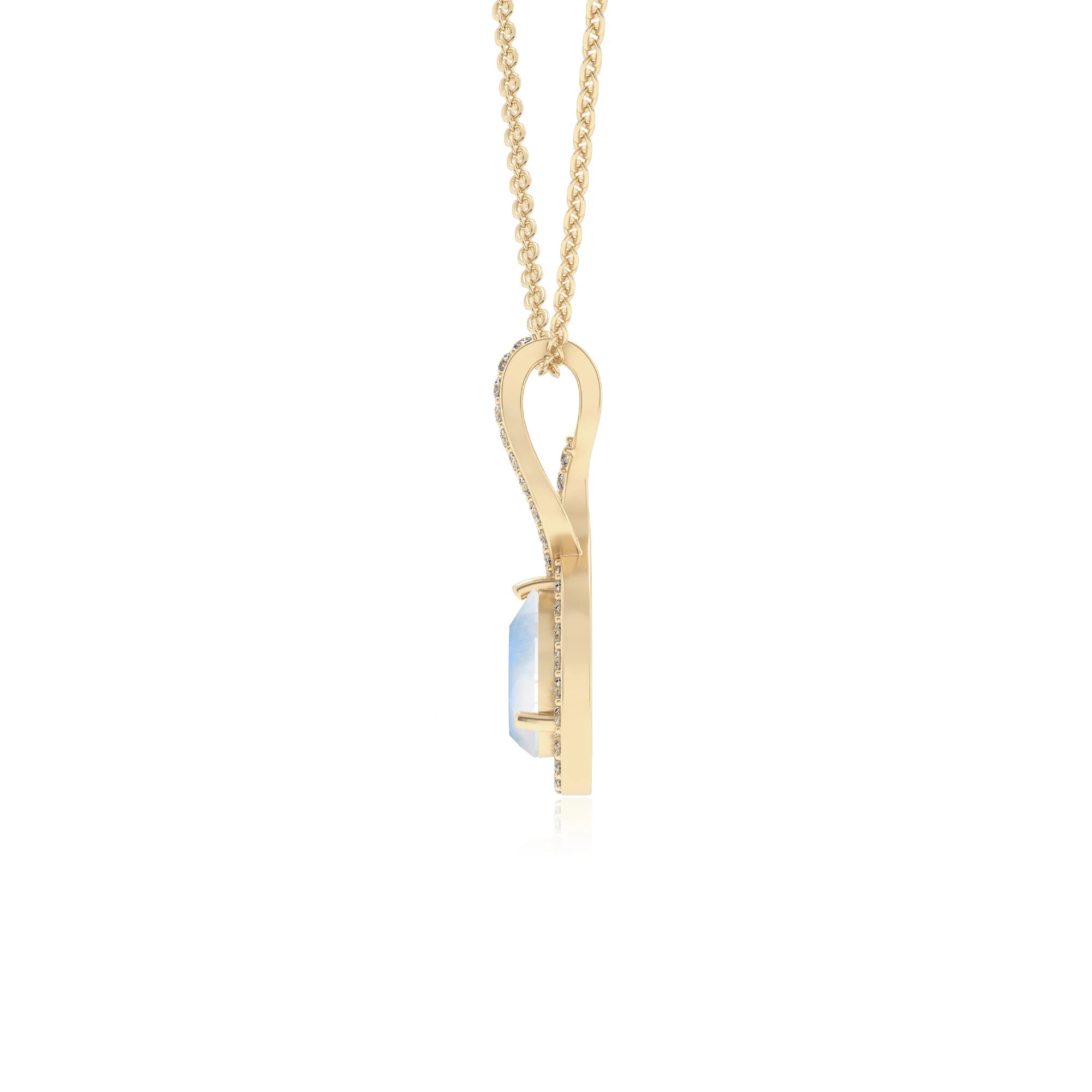 natural rainbow-moonstone pear necklaces in yellow gold