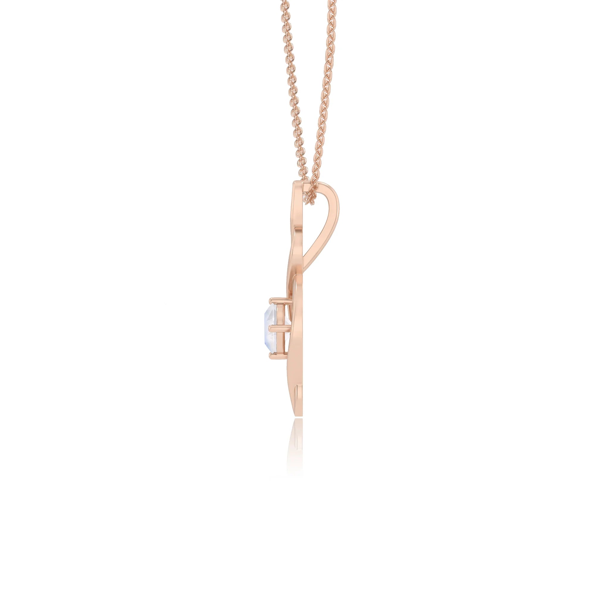 natural rainbow-moonstone round solitaire necklaces in rose gold