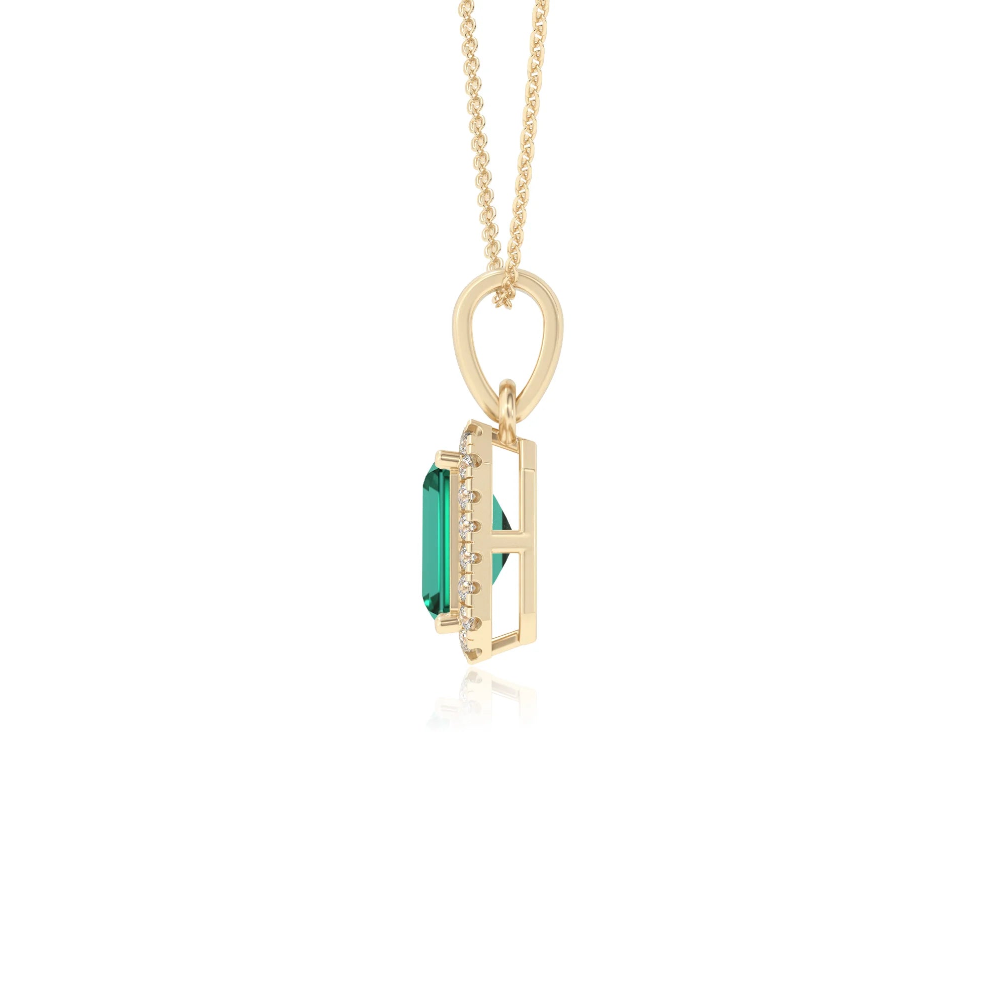 lab grown emerald octogon cut solitaire necklaces in yellow gold