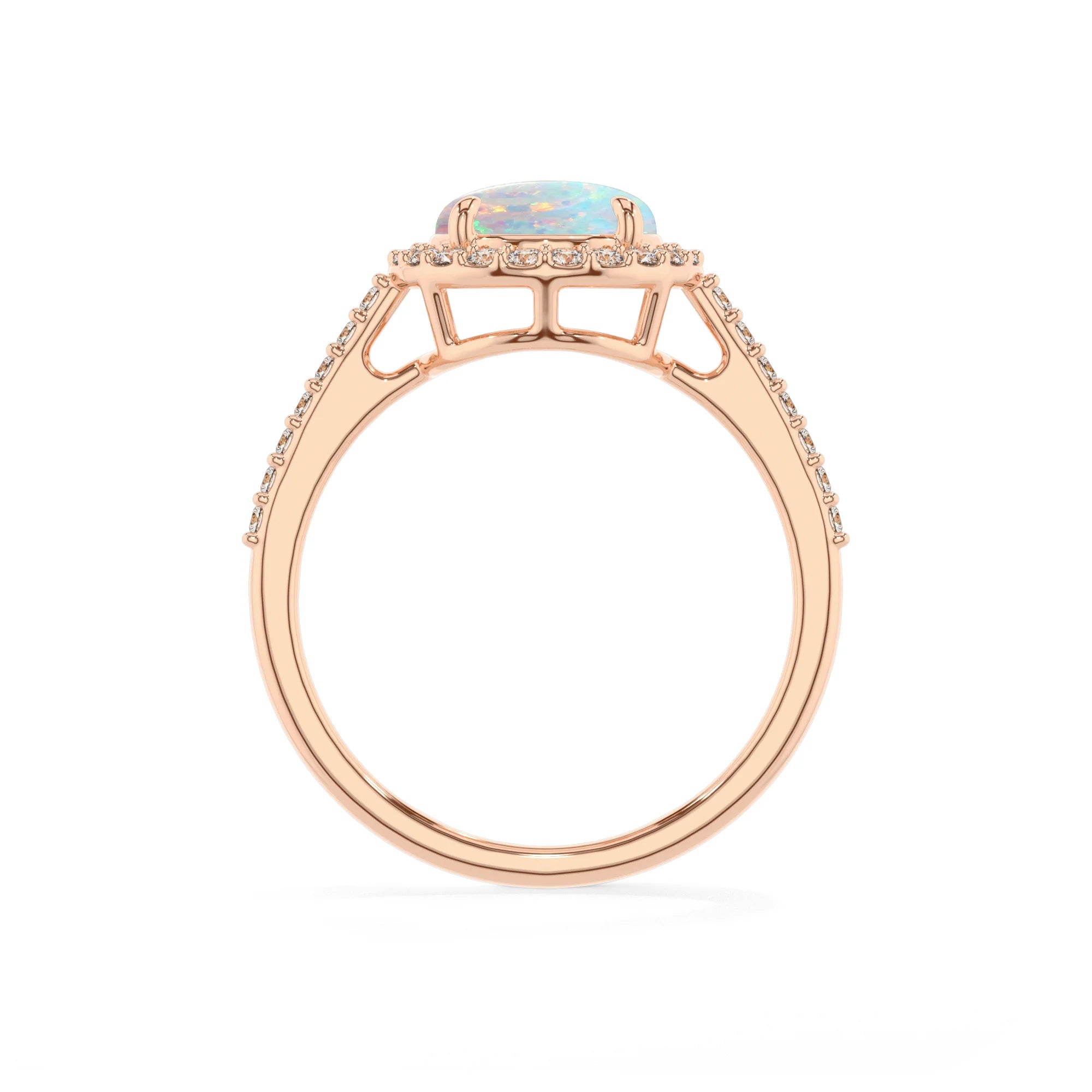 lab grown opal round solitaire rings in rose gold