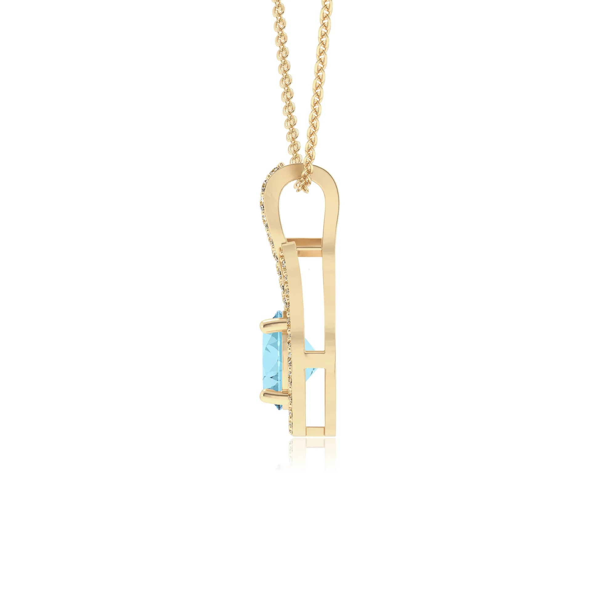 lab grown aquamarine round solitaire necklaces in yellow gold