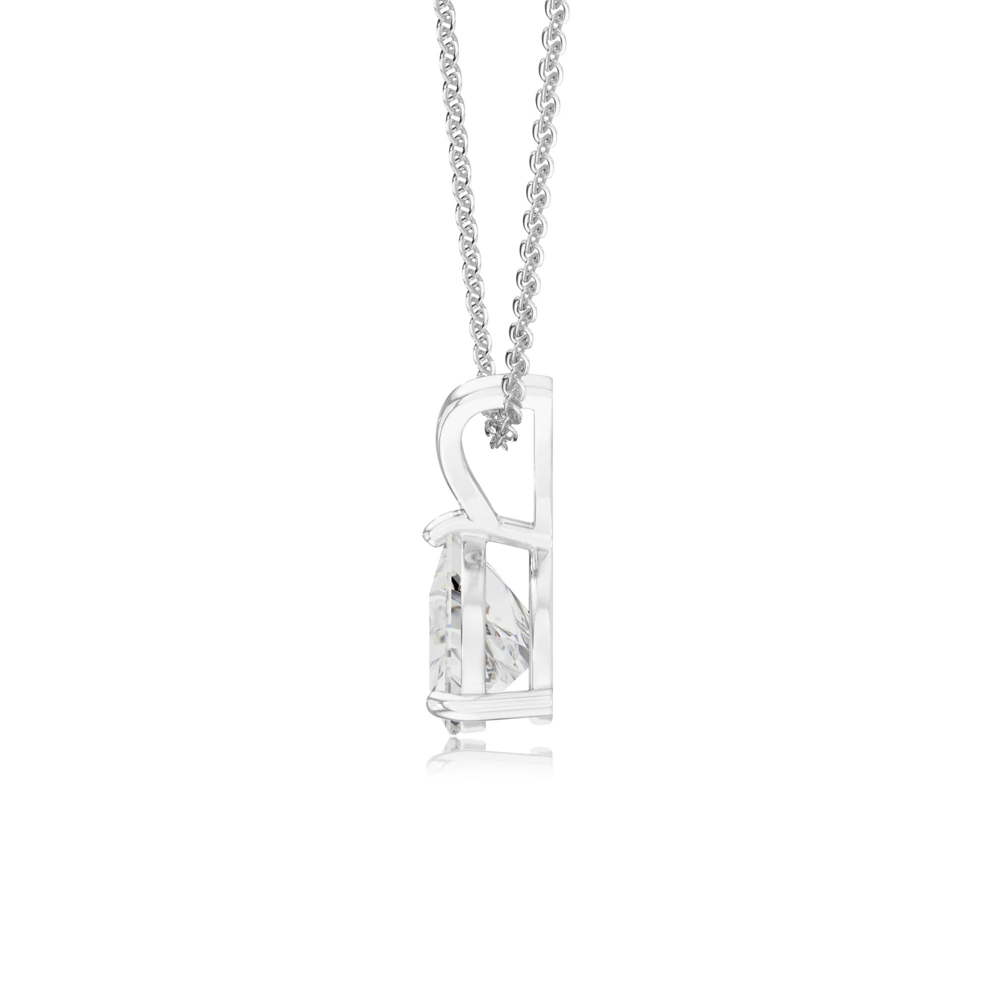 lab grown moissanite trillion solitaire v-bale necklaces in sterling silver