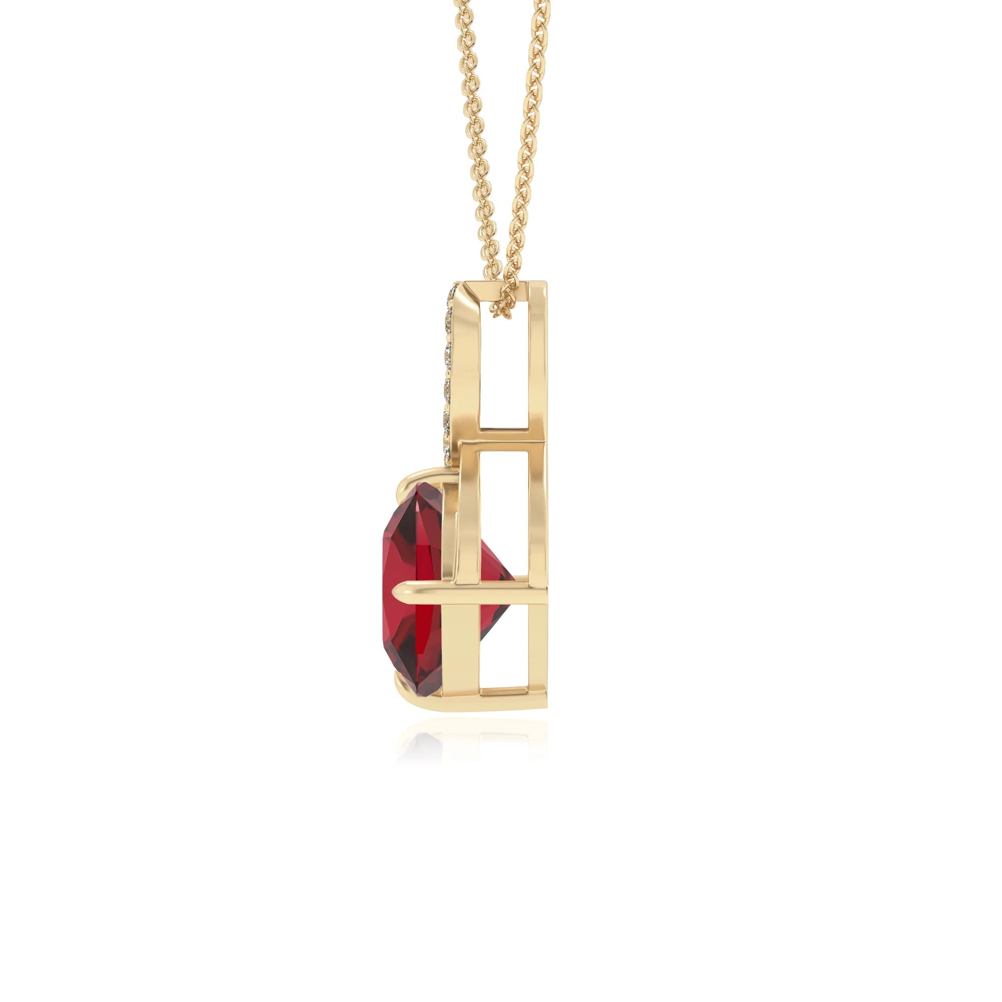 lab grown ruby cushion infinity necklaces in yellow gold