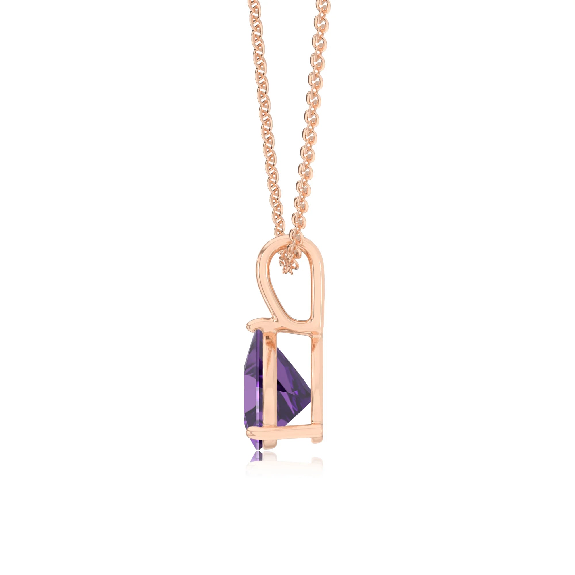 lab grown amethyst trillion solitaire necklaces in rose gold