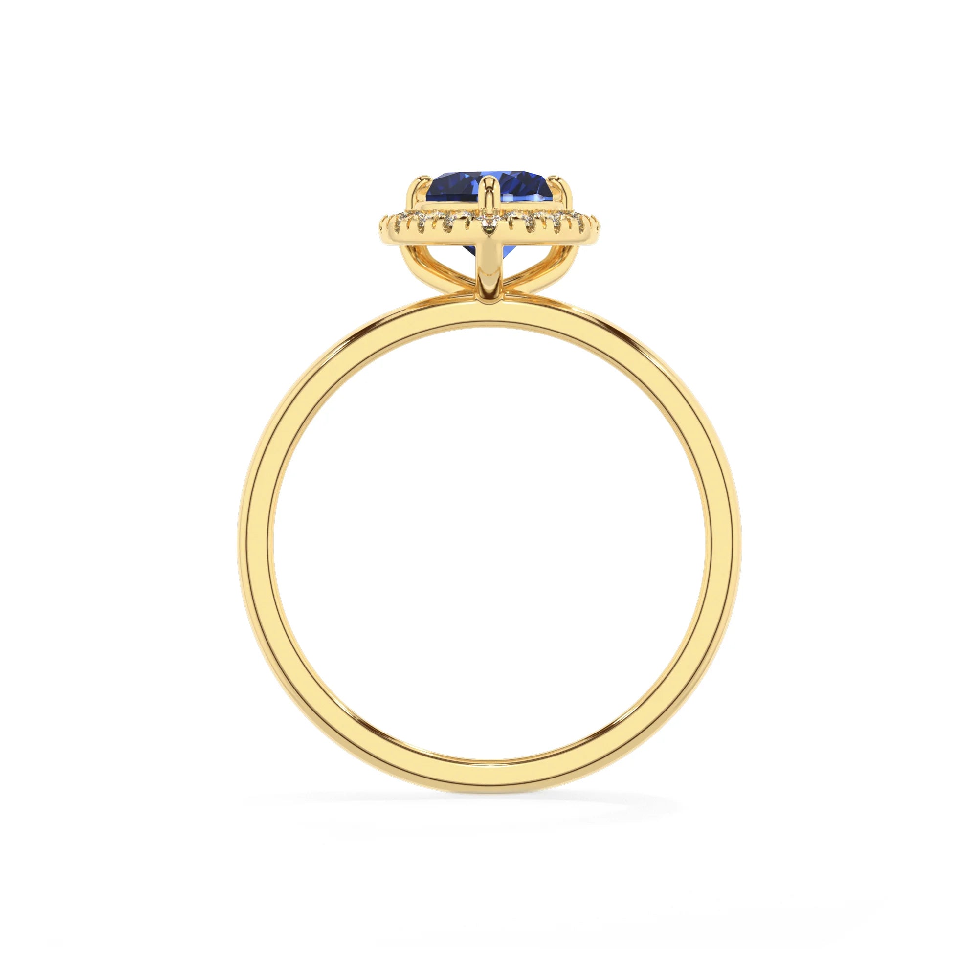 lab grown blue-sapphire heart solitaire rings in yellow gold