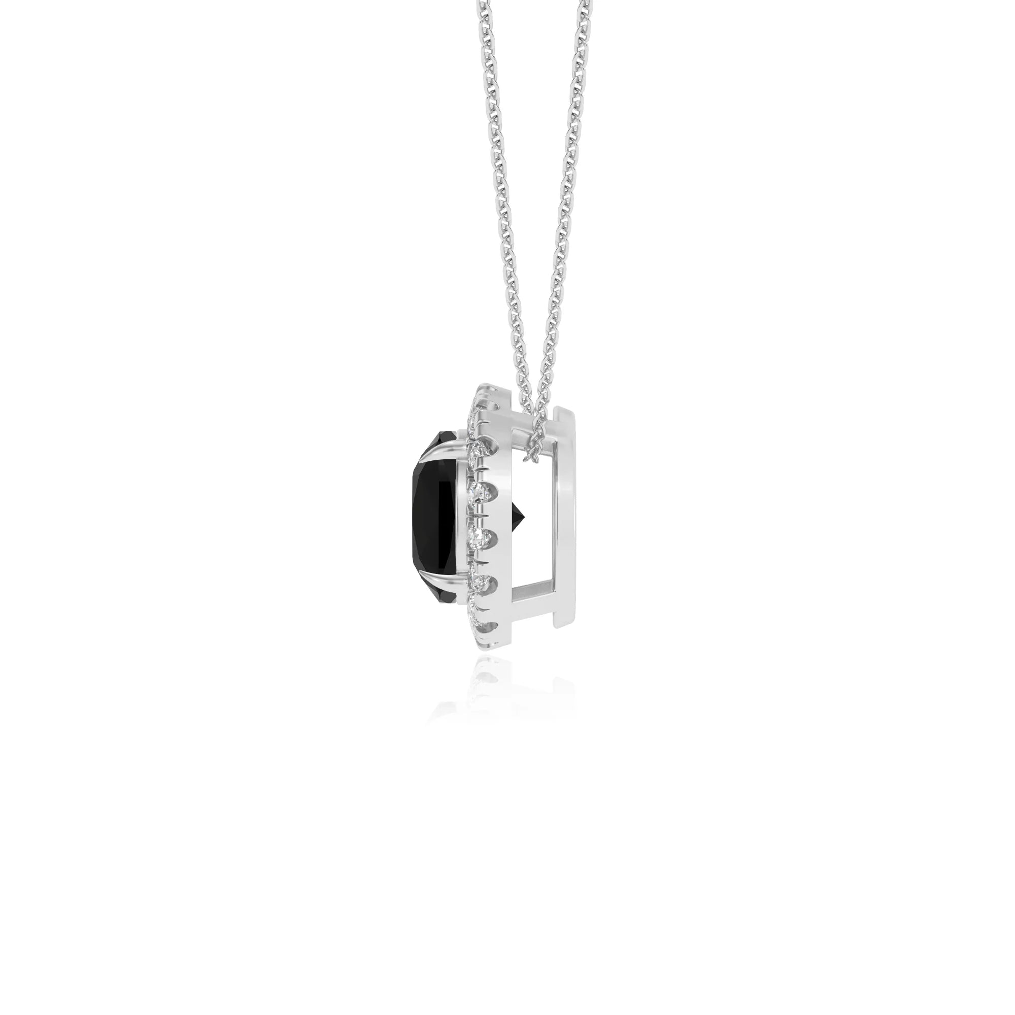 natural black onyx cushion solitaire necklaces in white gold