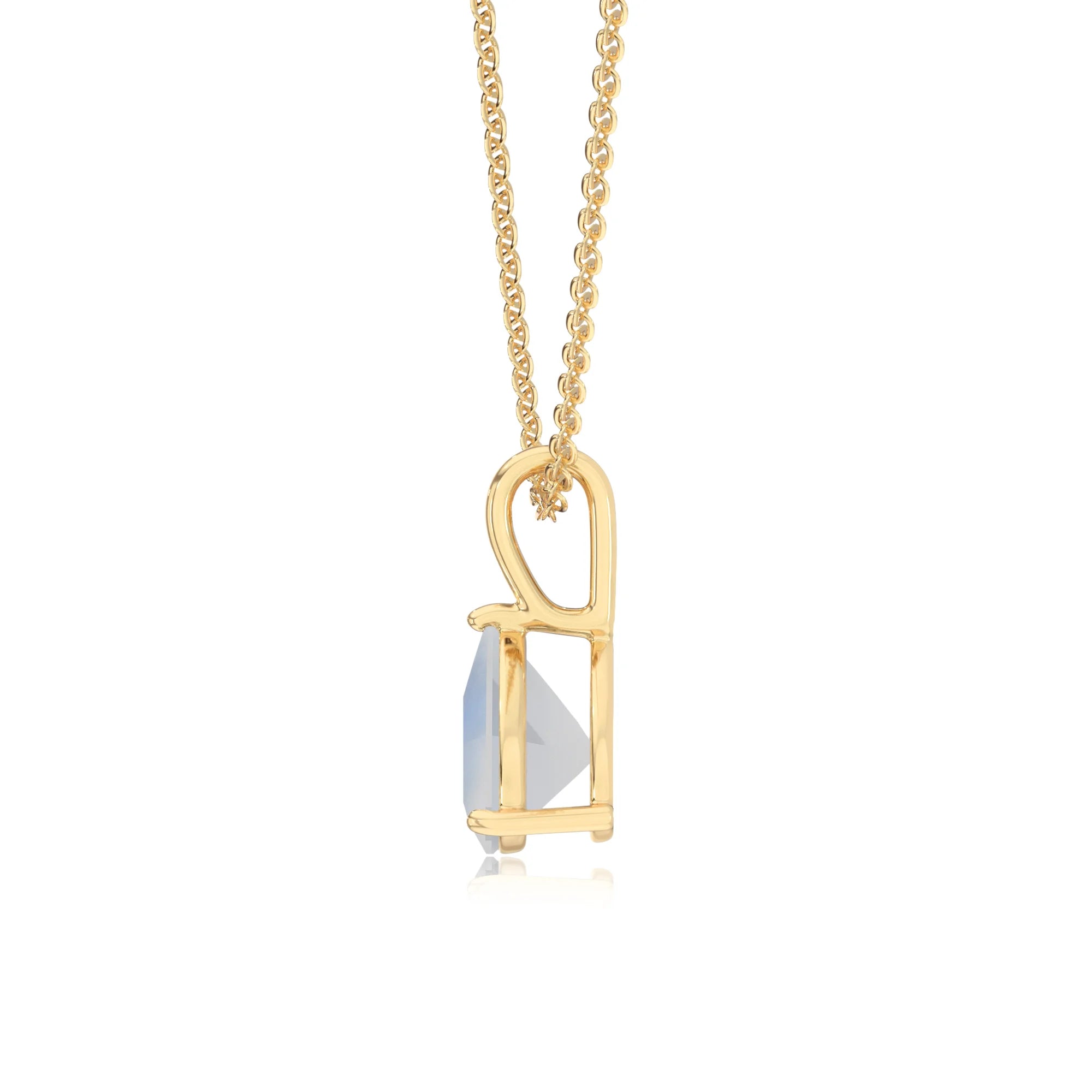 natural rainbow-moonstone trillion solitaire necklaces in yellow gold