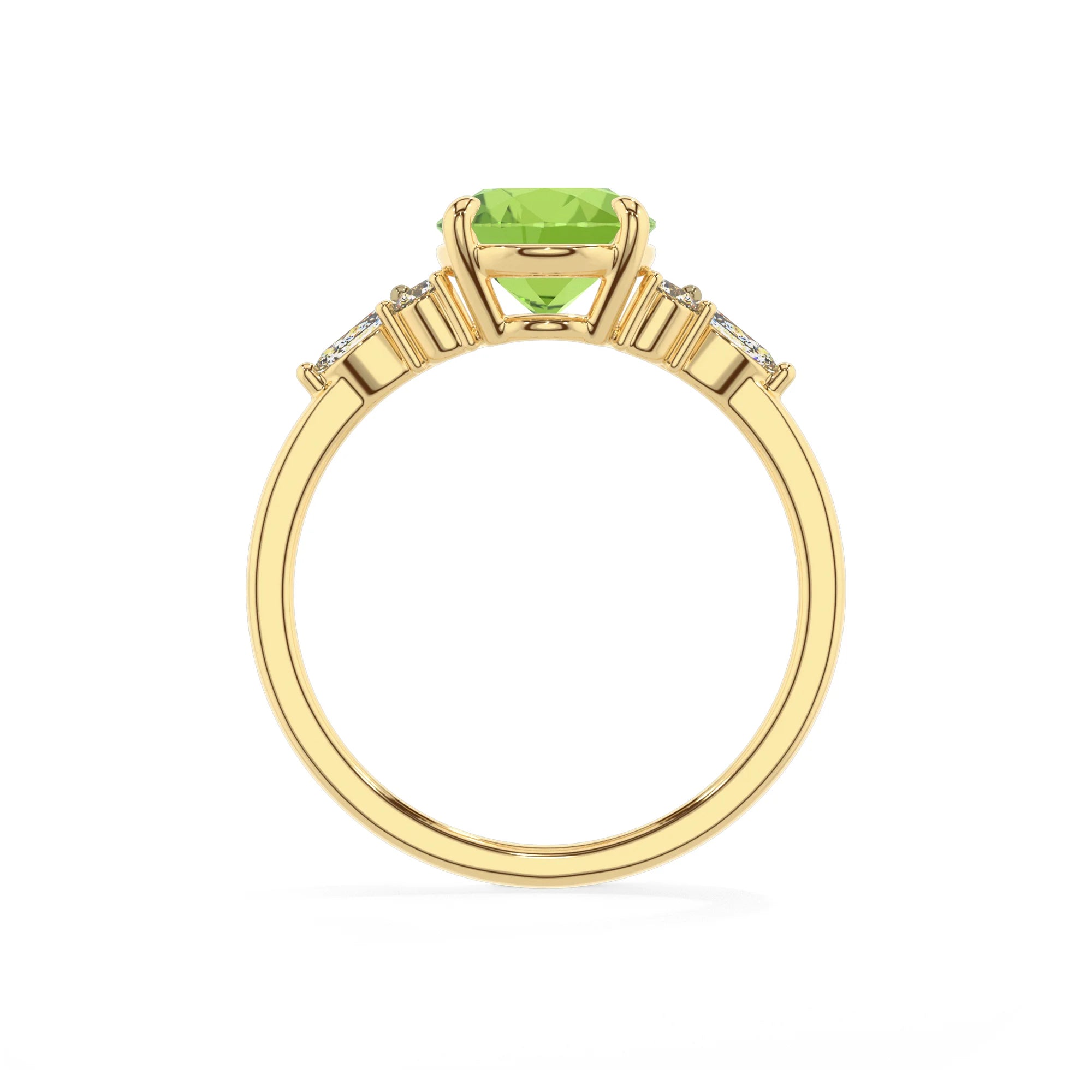 natural peridot oval solitaire rings in yellow gold