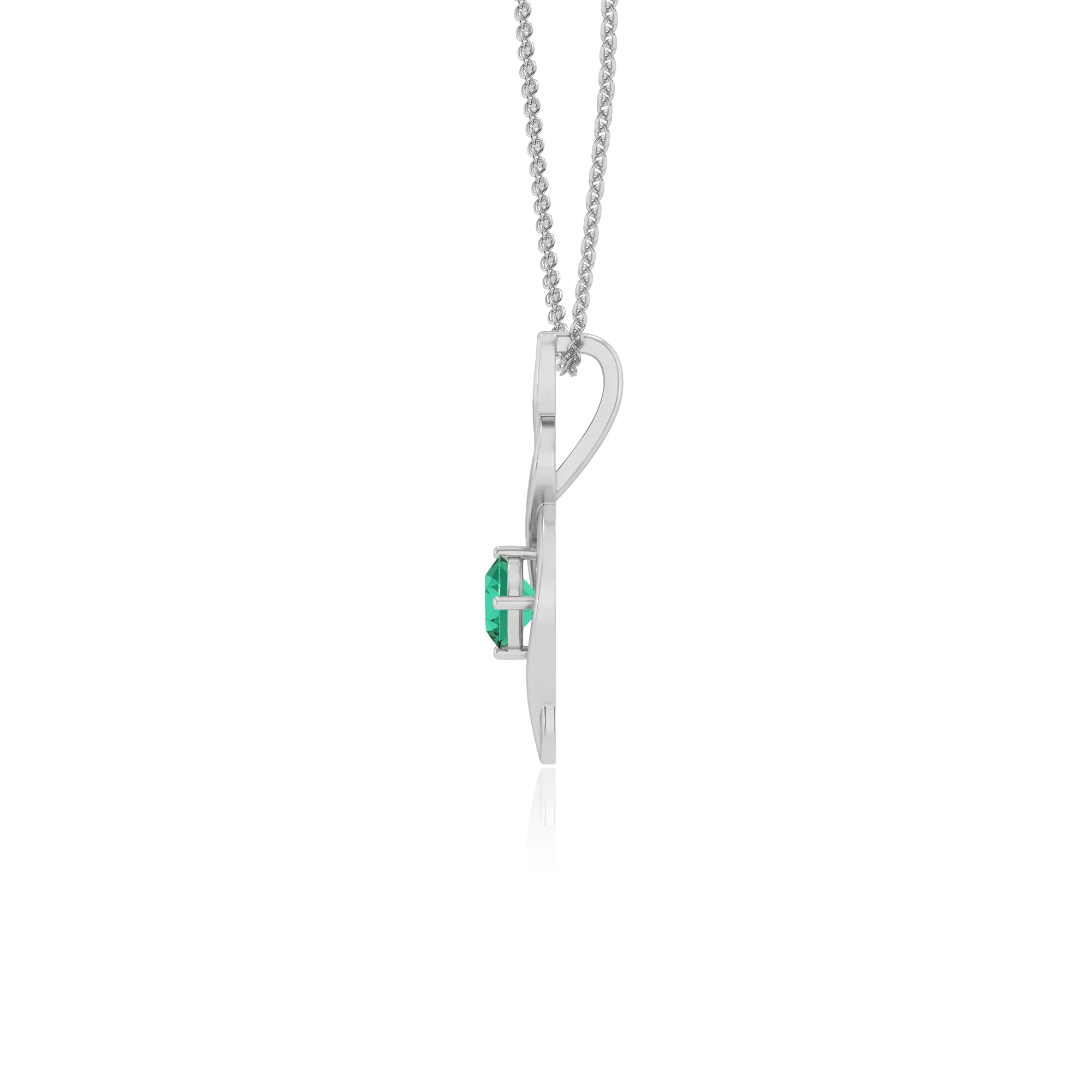 lab grown emerald round solitaire necklaces in white gold