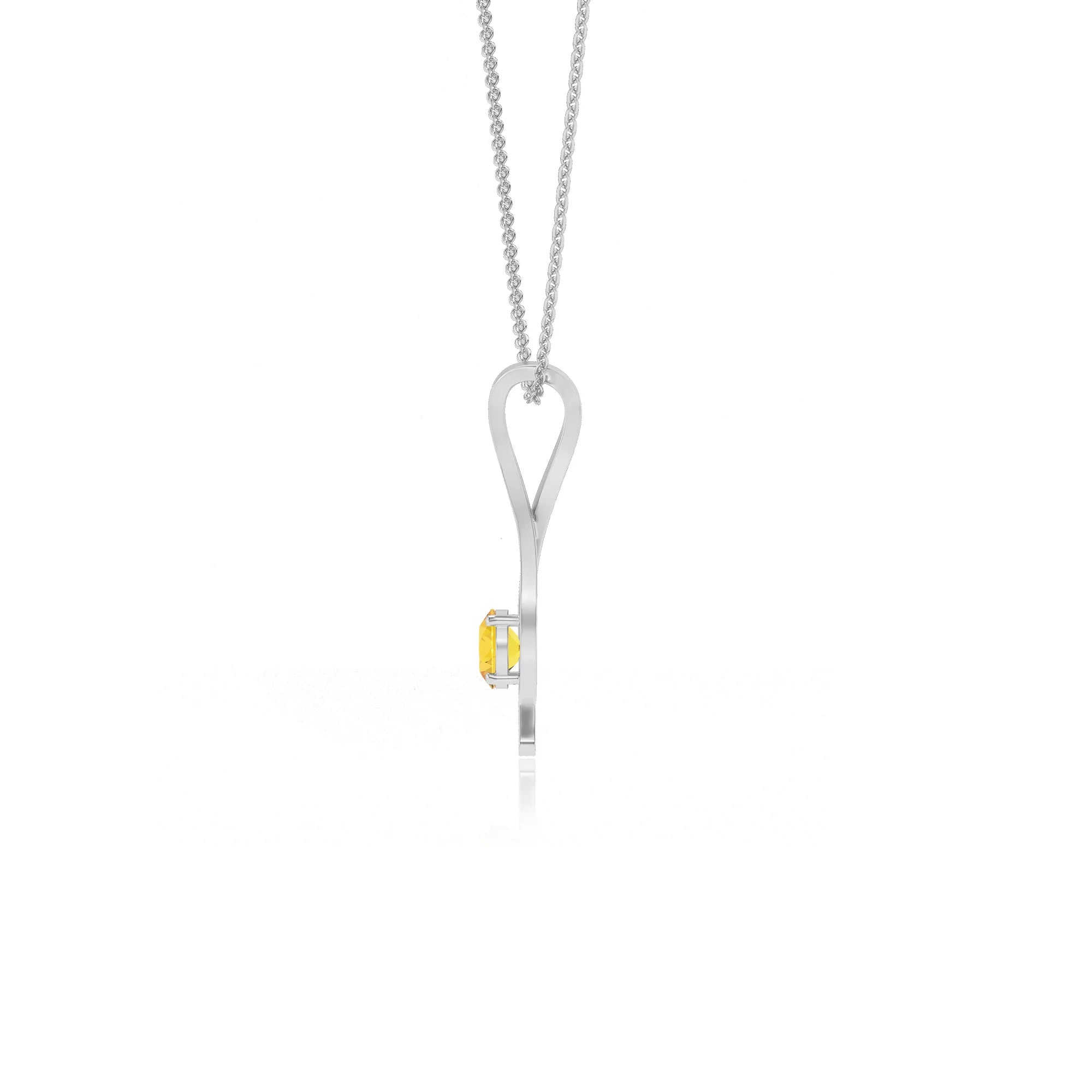 lab grown yellow-sapphire round solitaire necklaces in white gold