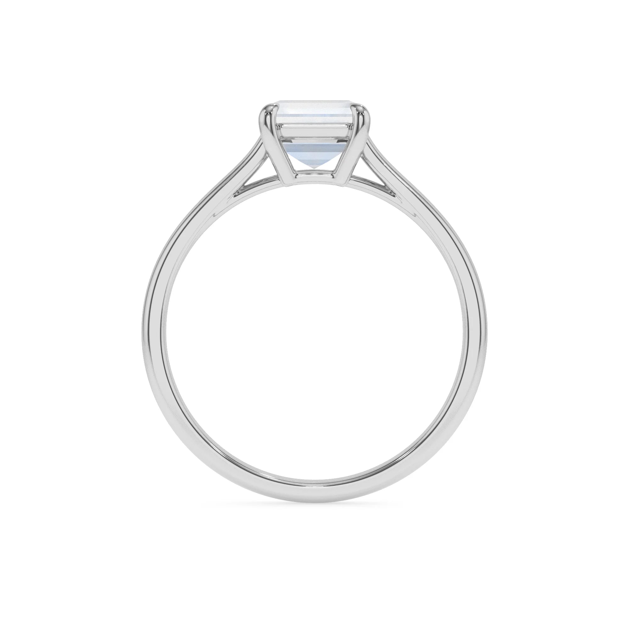 natural rainbow-moonstone emerald cut solitaire rings in platinum