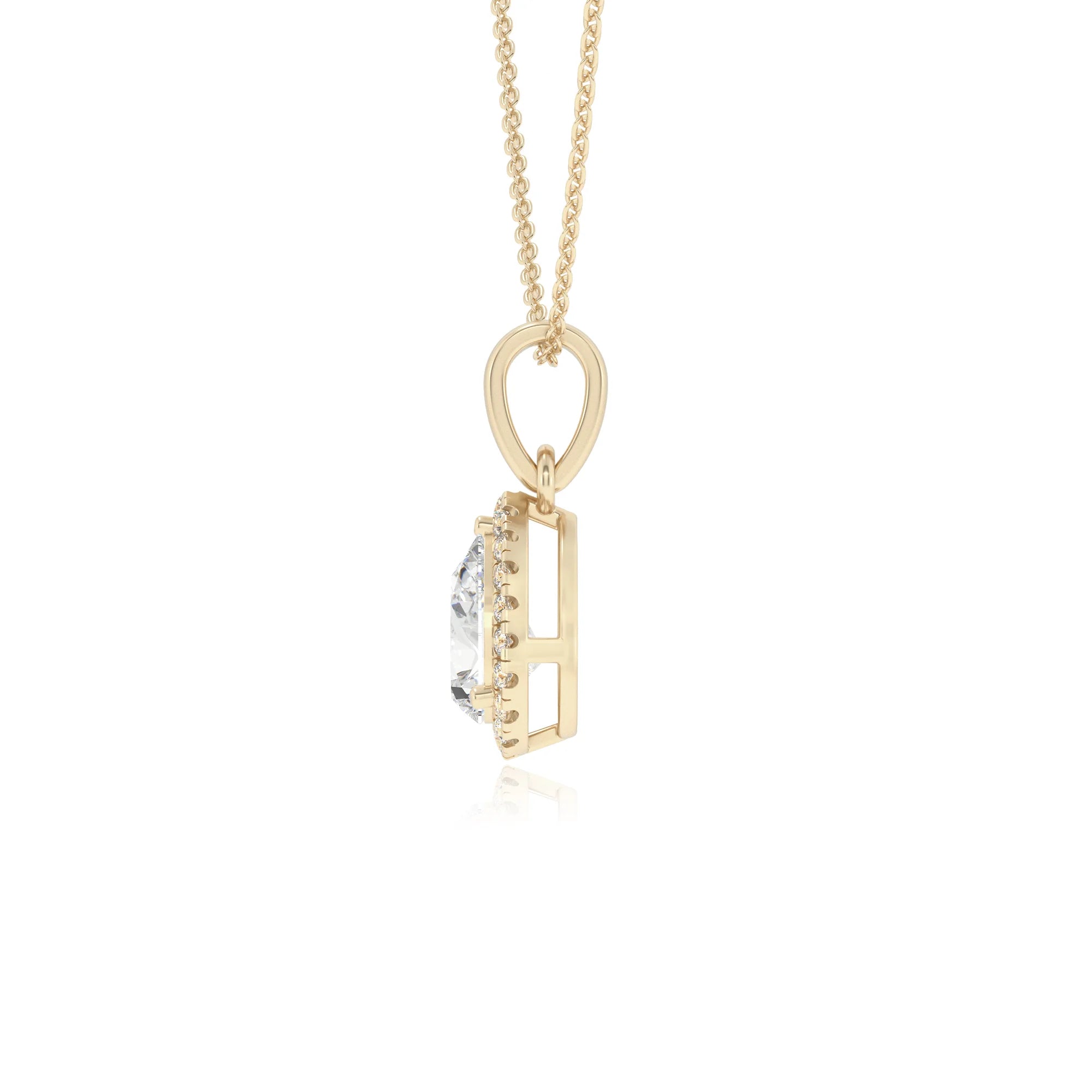 lab grown moissanite pear solitaire necklaces in yellow gold