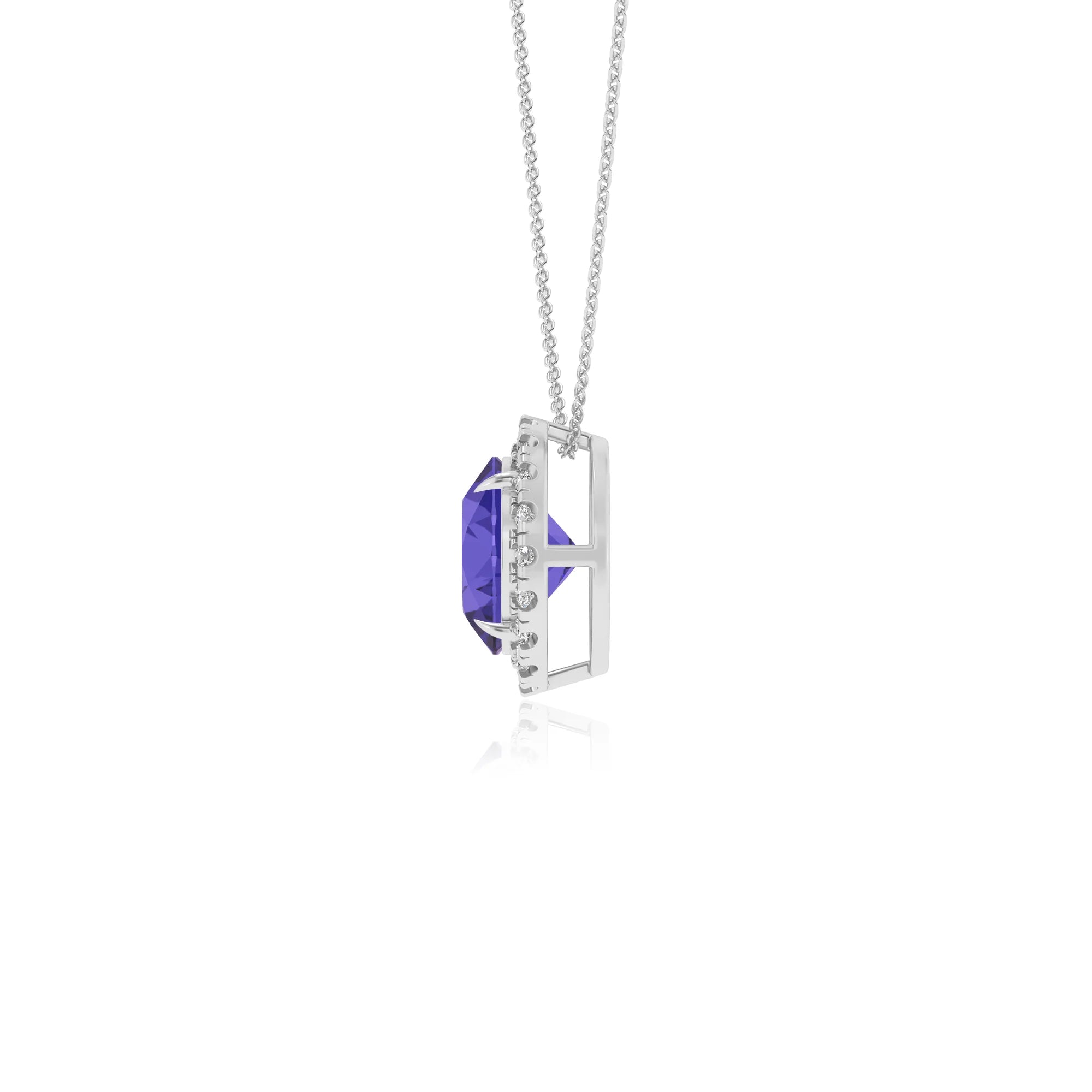 lab grown tanzanite round solitaire necklaces in platinum