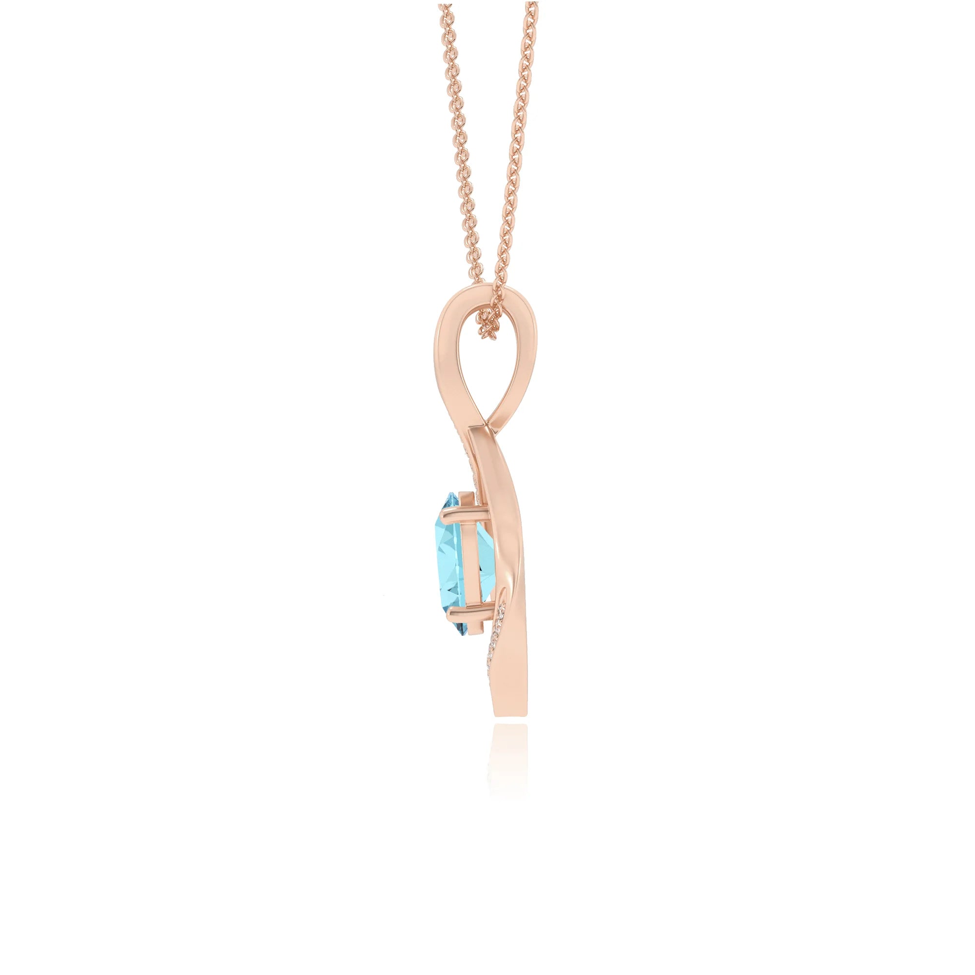 lab grown aquamarine oval solitaire necklaces in rose gold