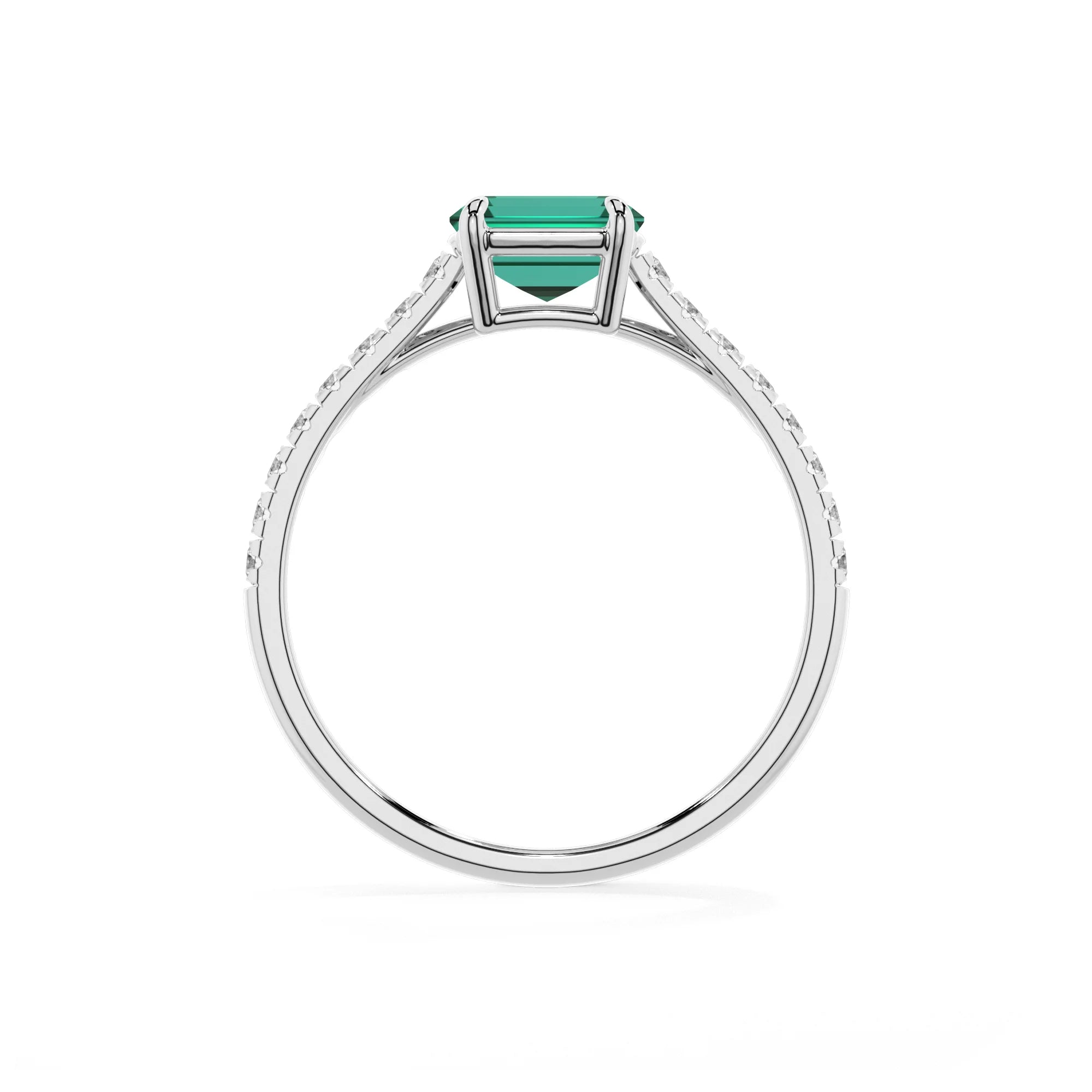 lab grown emerald octogon cut half eternity solitaire engagement rings in white gold