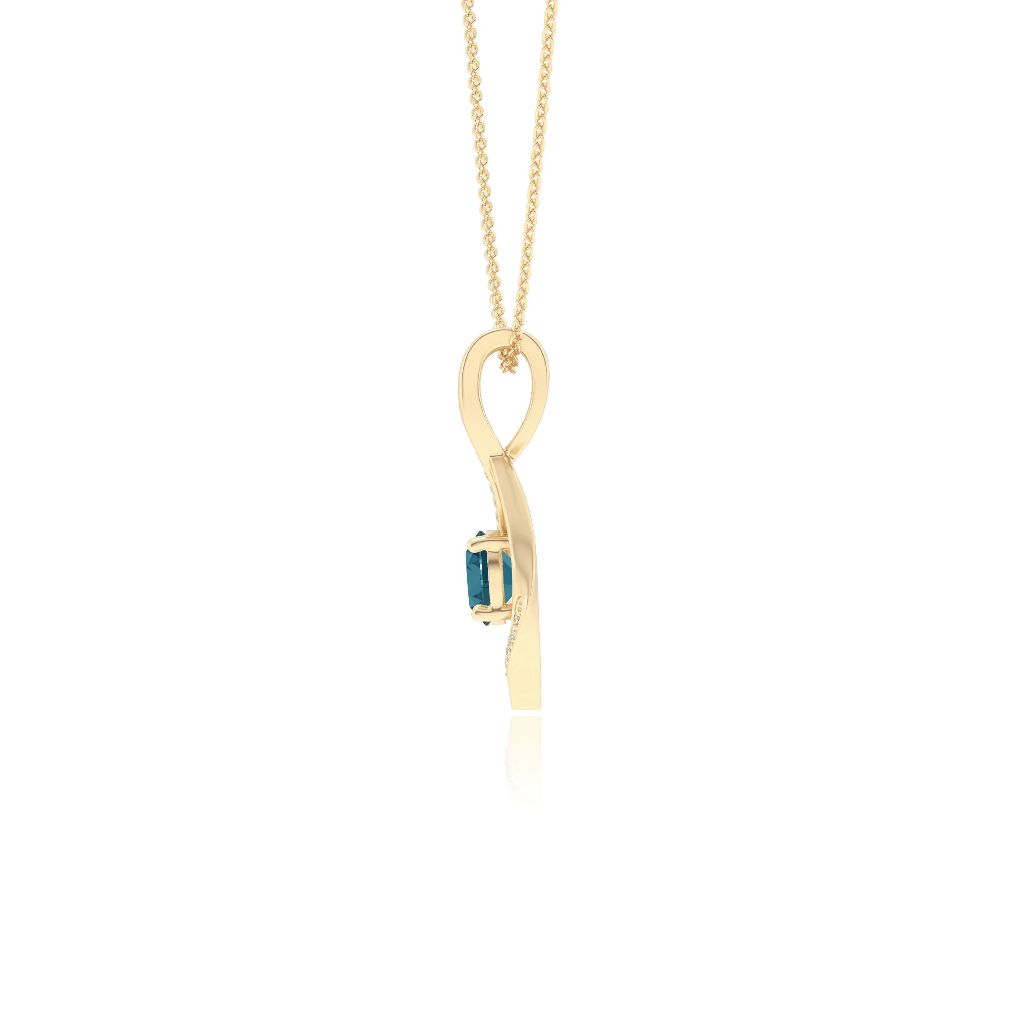 natural london-blue-topaz round solitaire necklaces in yellow gold