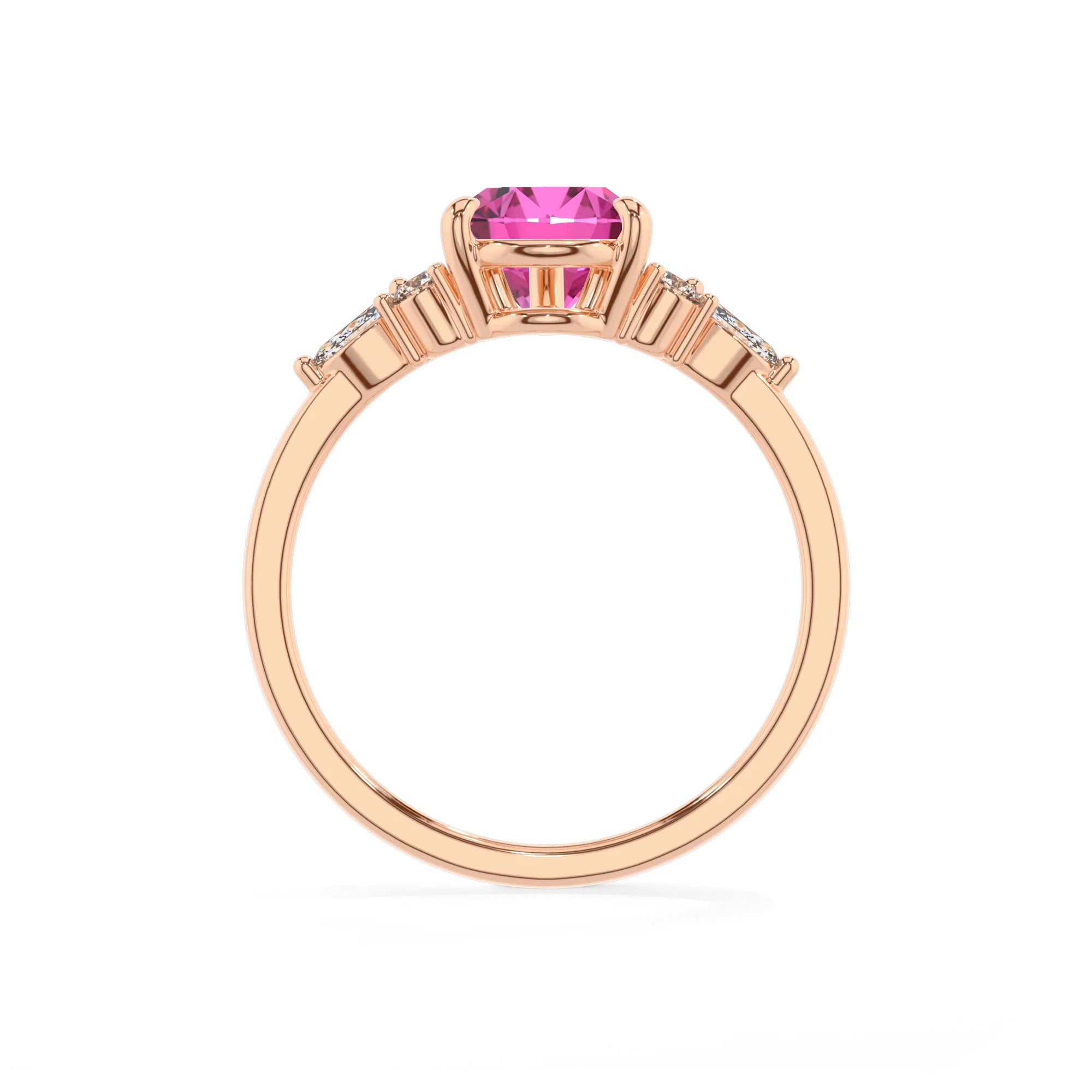 lab grown pink-sapphire pear solitaire rings in rose gold