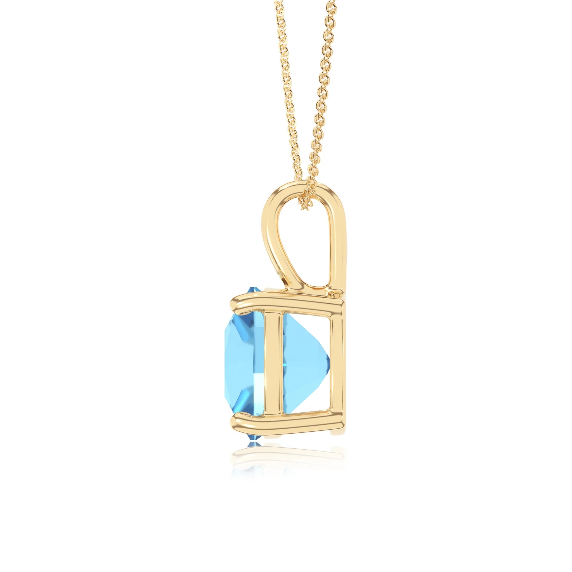 natural swiss-blue-topaz cushion solitaire necklaces in yellow gold