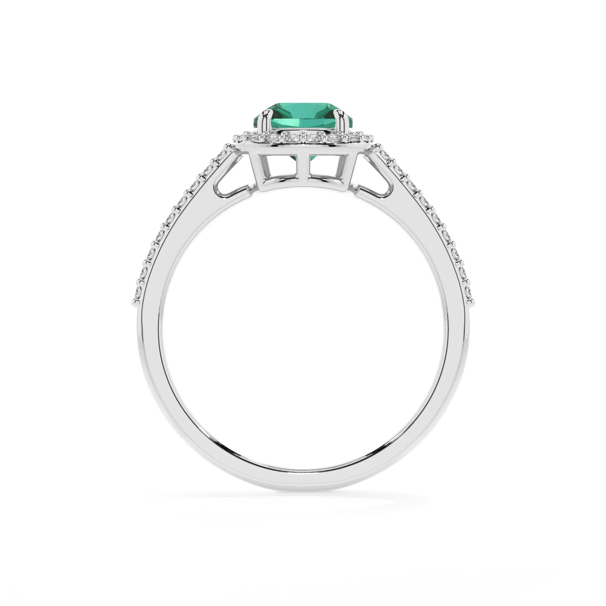 lab grown emerald cushion solitaire rings in sterling silver
