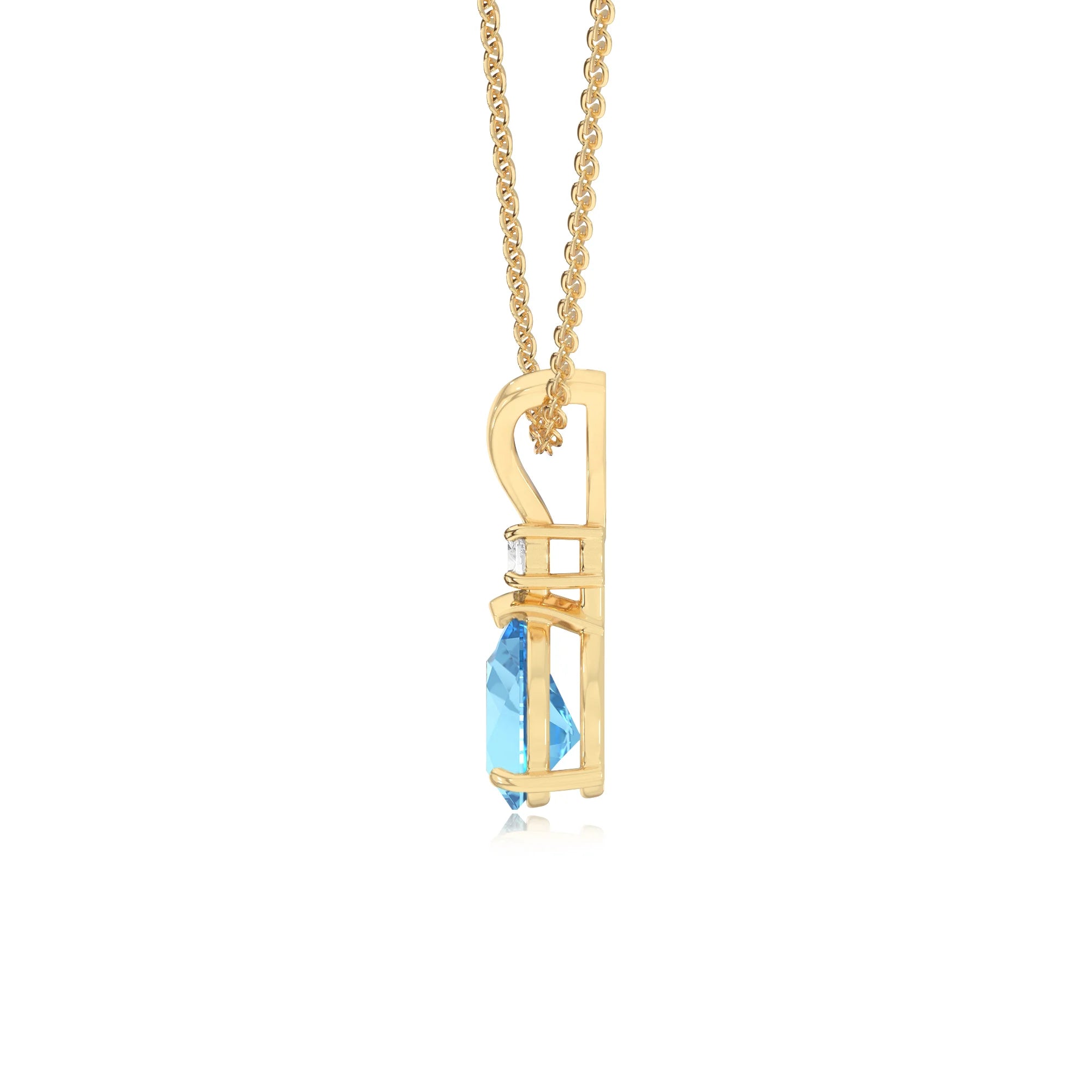 natural swiss-blue-topaz pear solitaire v-bale necklaces in yellow gold