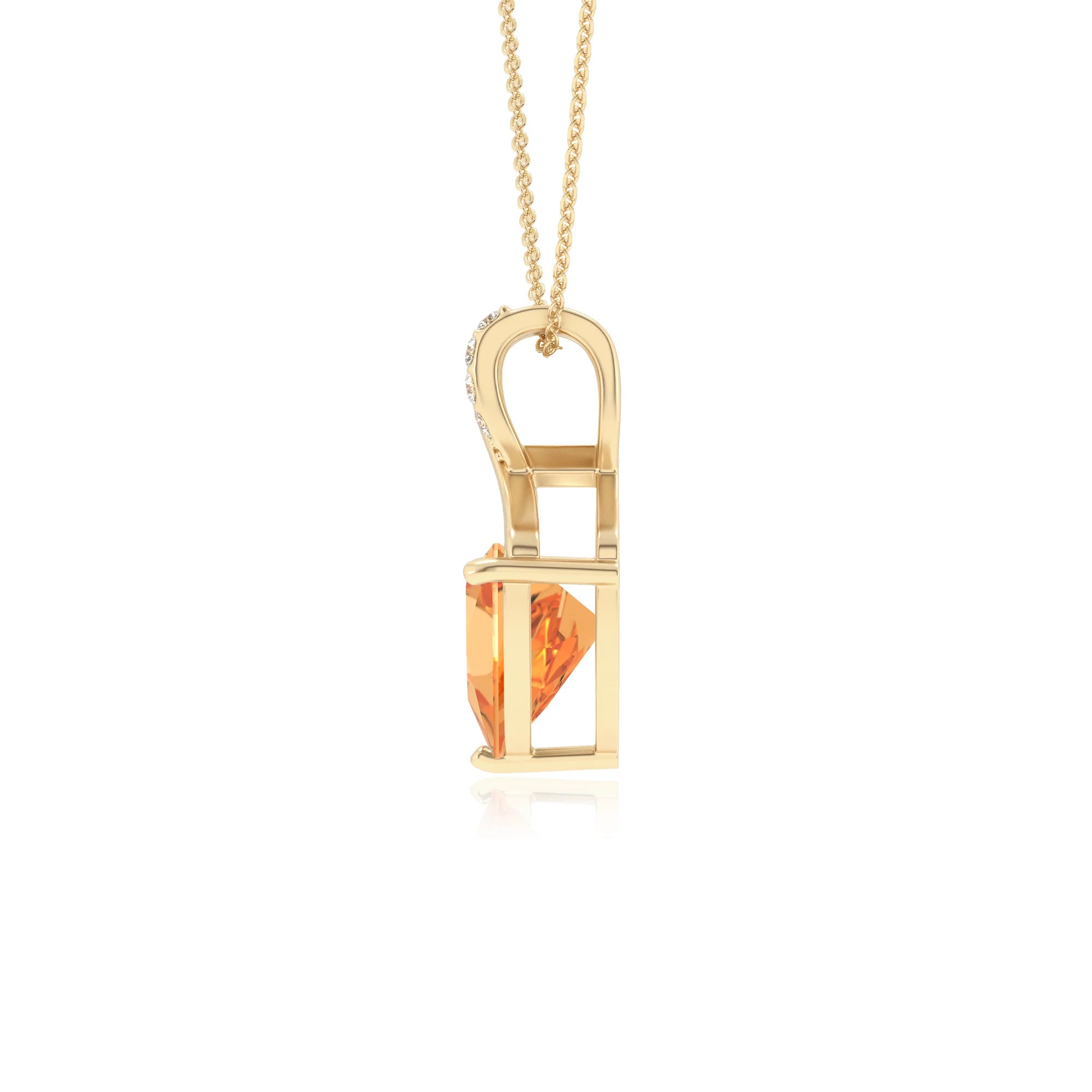 lab grown citrine trillion solitaire necklaces in yellow gold
