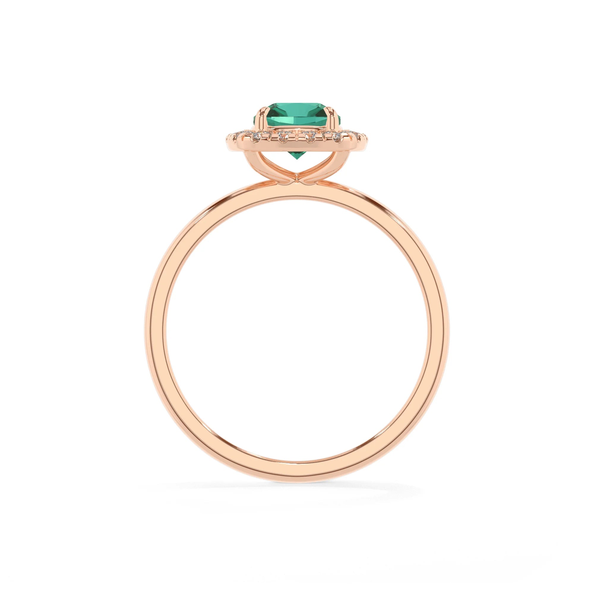 lab grown emerald cushion solitaire rings in rose gold