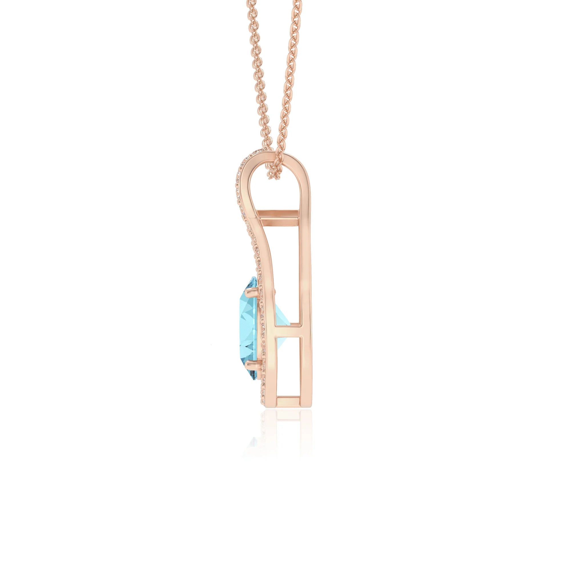 lab grown aquamarine oval solitaire necklaces in rose gold