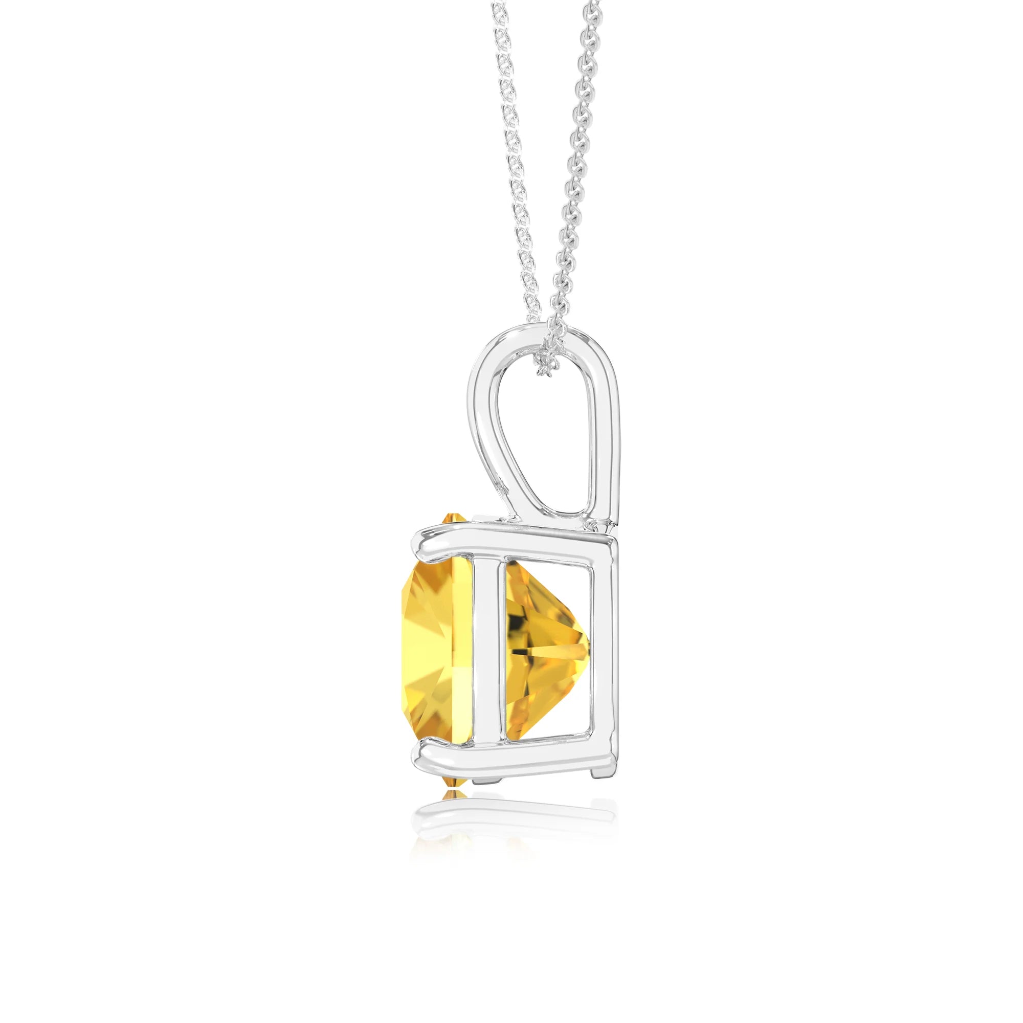 lab grown yellow-sapphire cushion solitaire necklaces in white gold