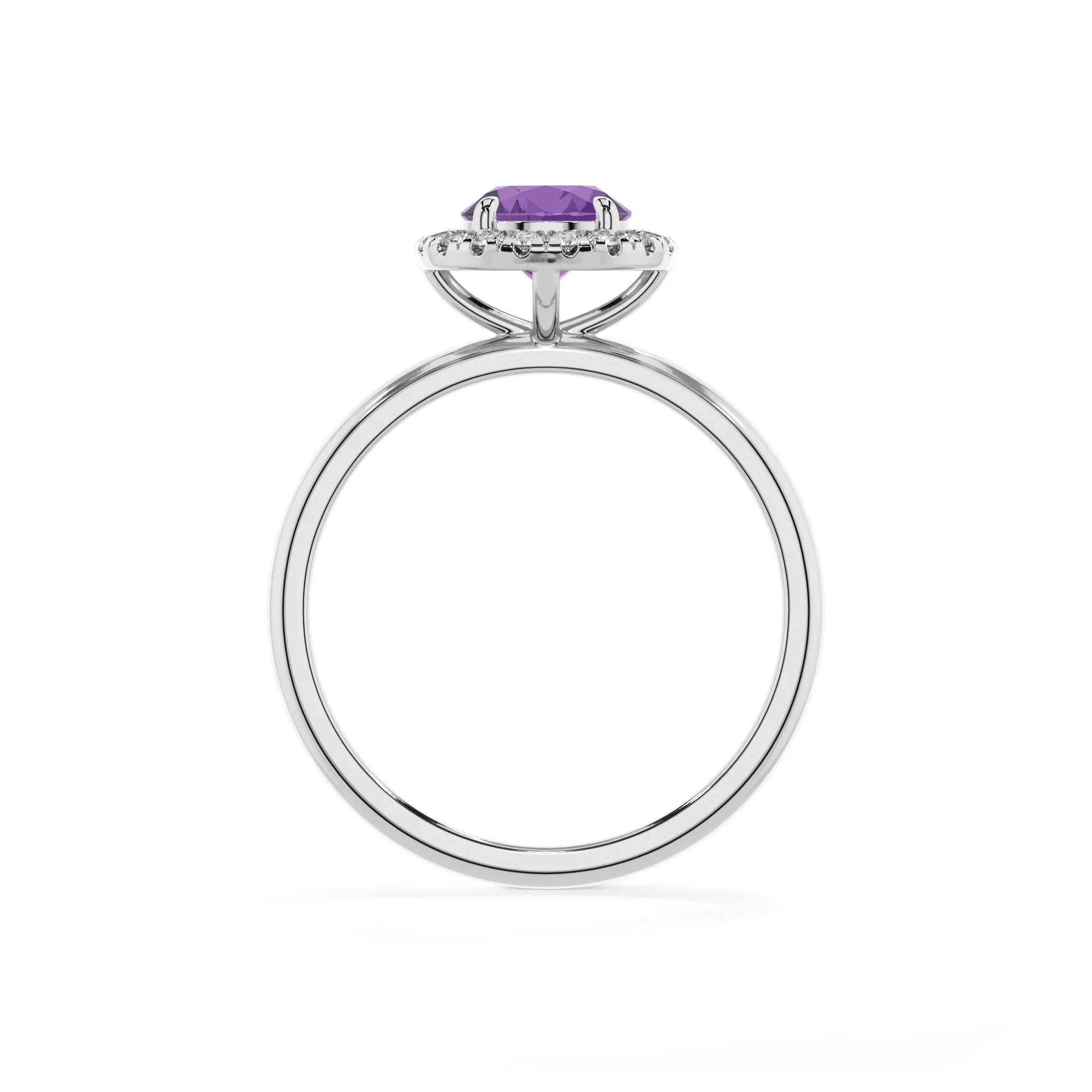 lab grown amethyst round solitaire rings in platinum