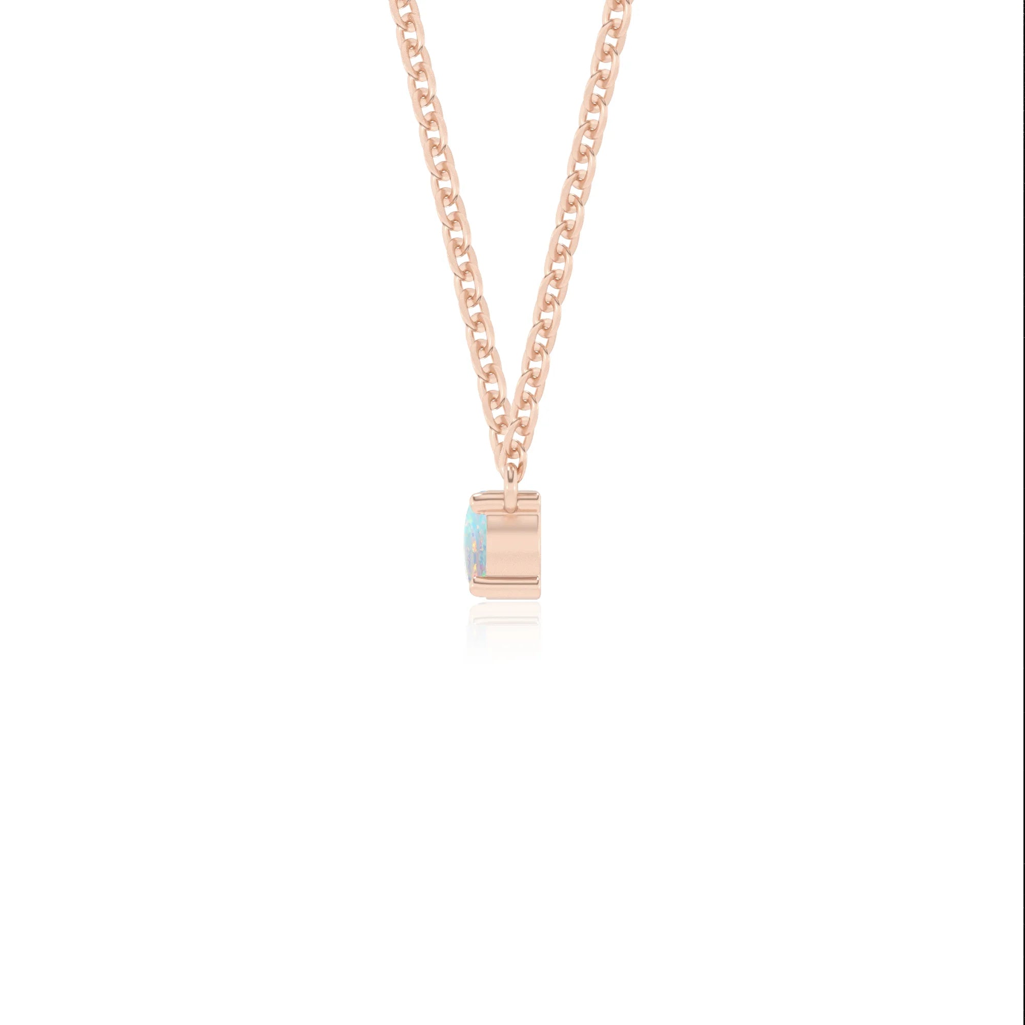 lab grown opal round bar v-bale necklaces in rose gold