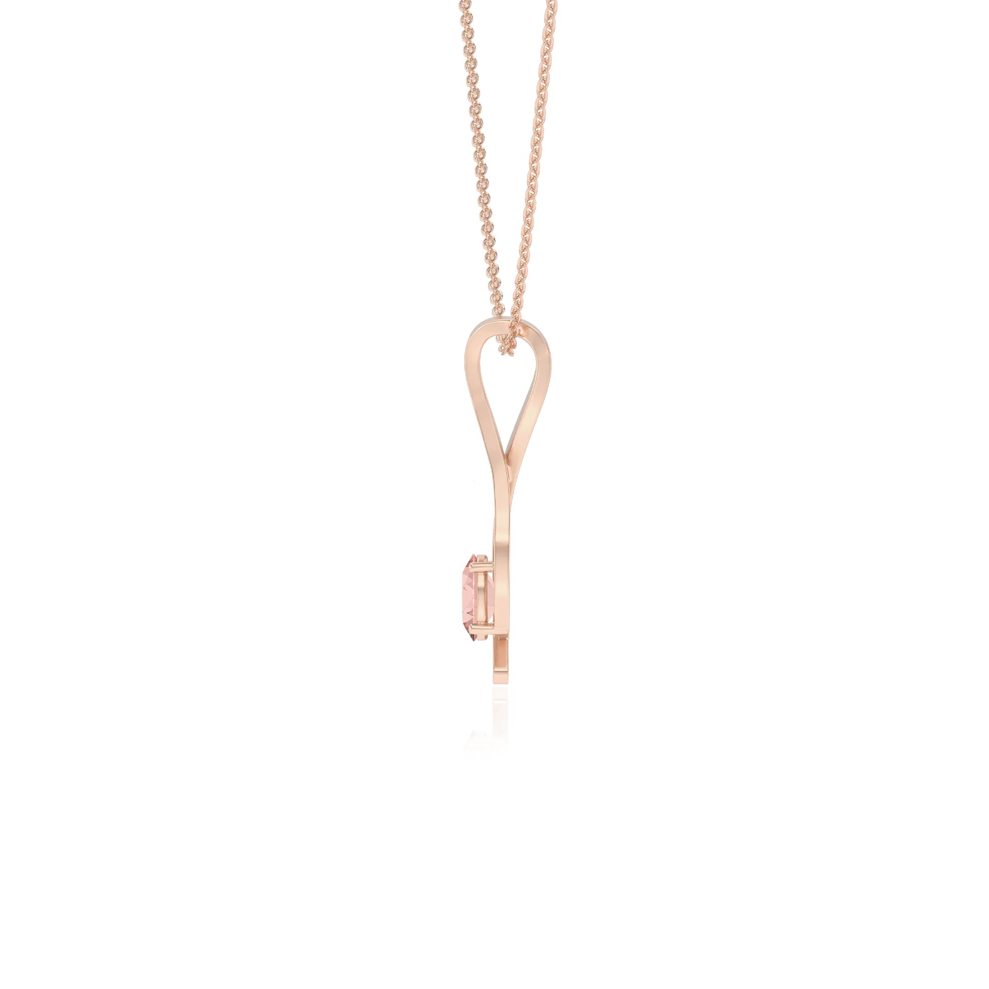 lab grown morganite oval solitaire necklaces in rose gold