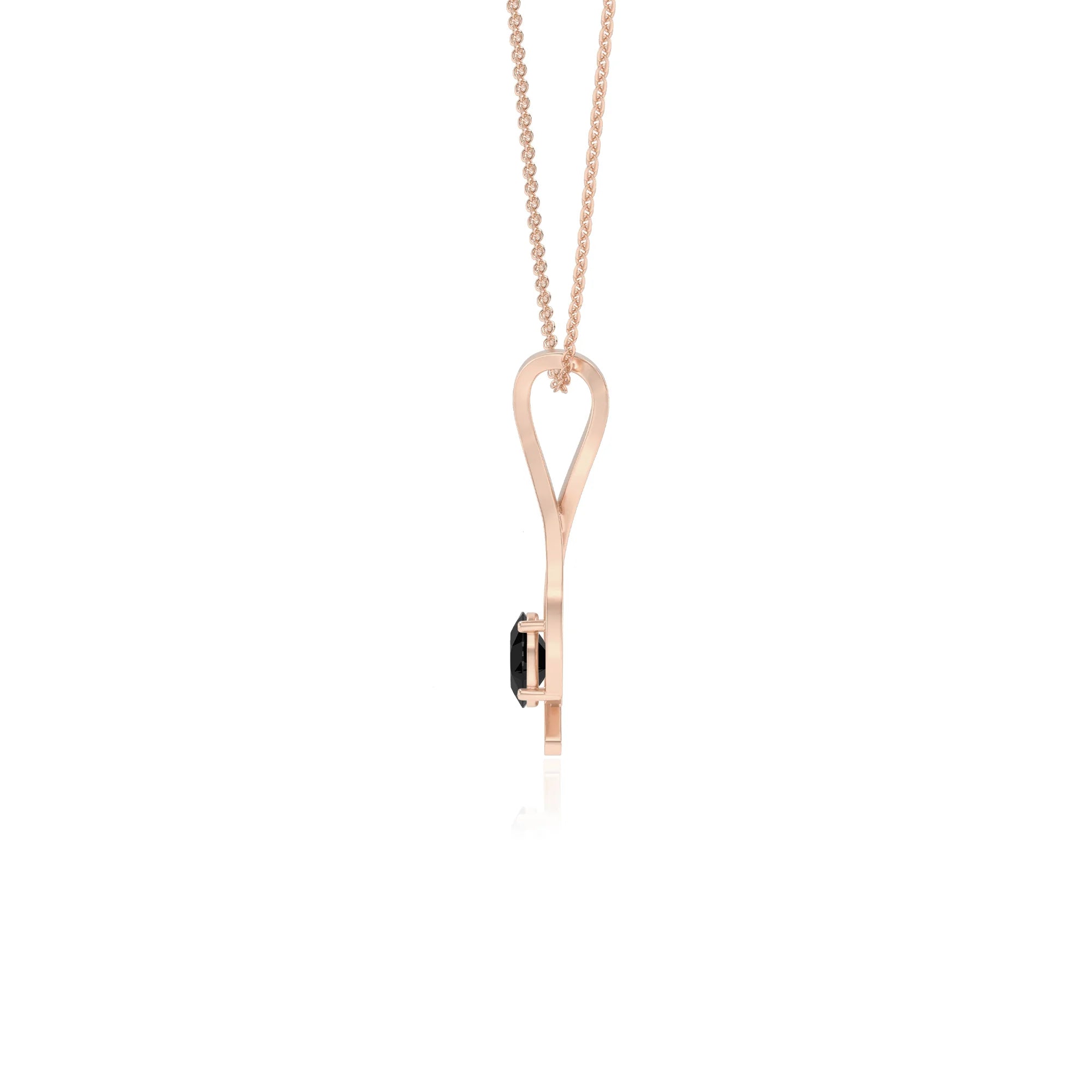 natural black-onyx oval solitaire necklaces in rose gold