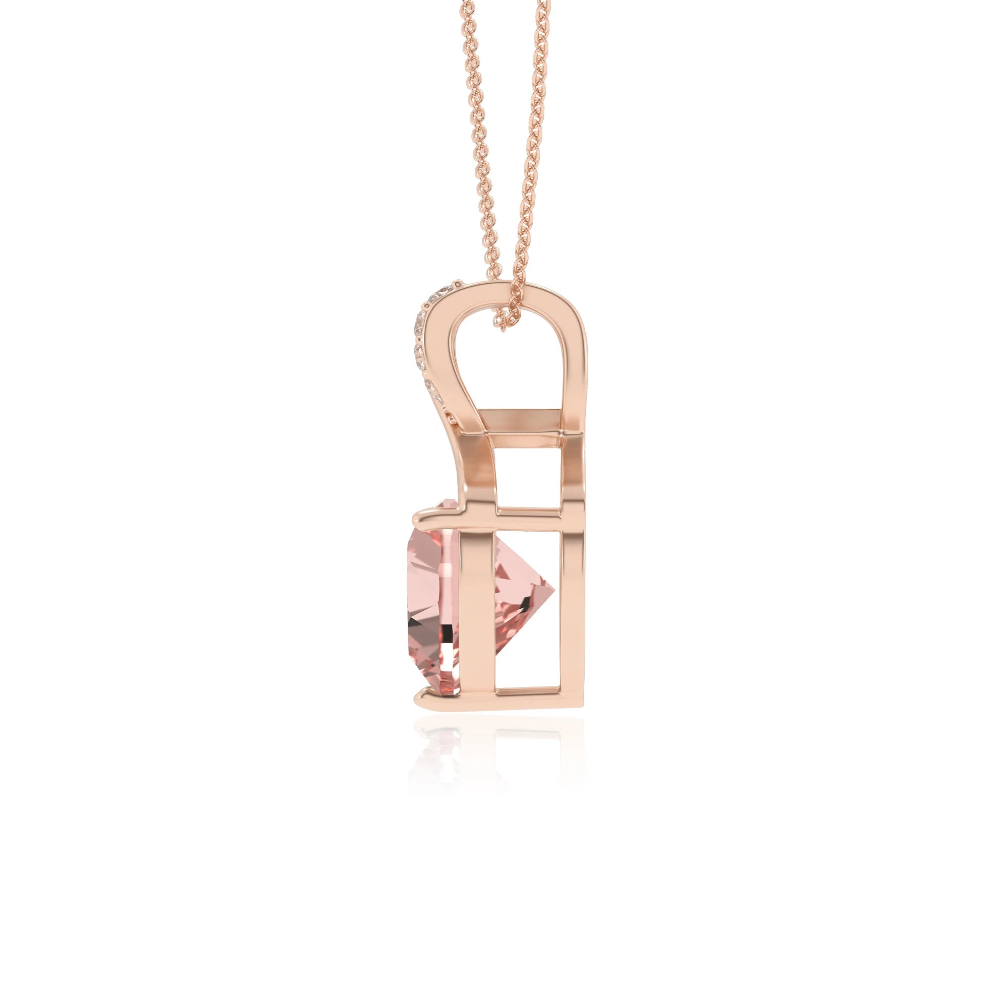 lab grown morganite heart solitaire necklaces in rose gold