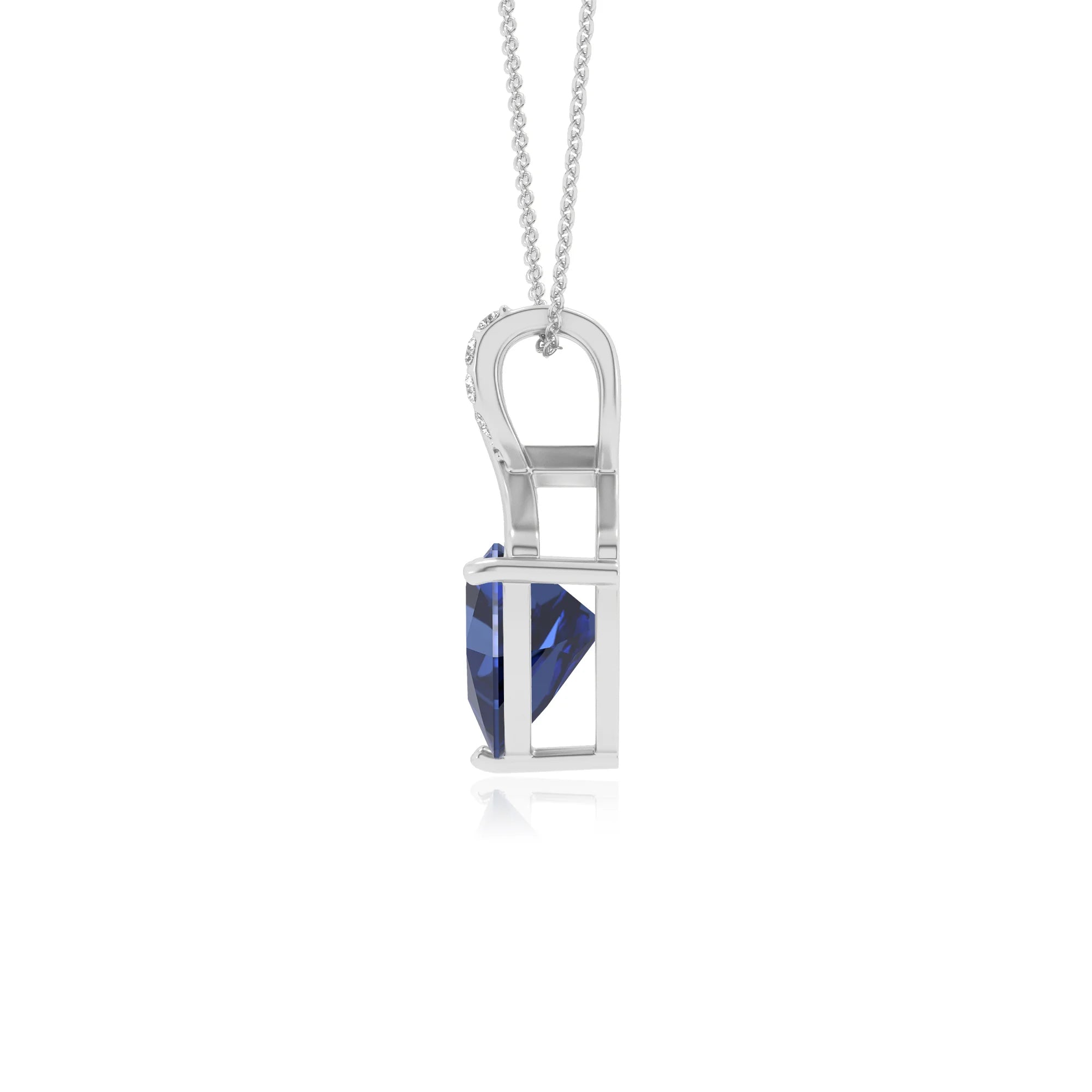 lab grown blue-sapphire trillion solitaire necklaces in white gold