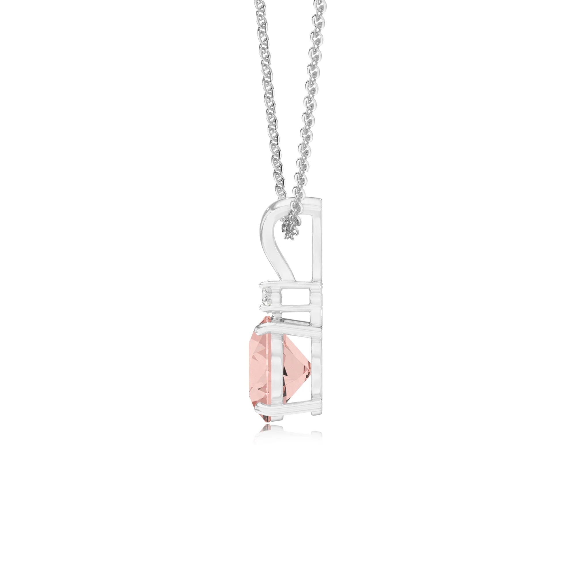 lab grown morganite round solitaire v-bale necklaces in white gold