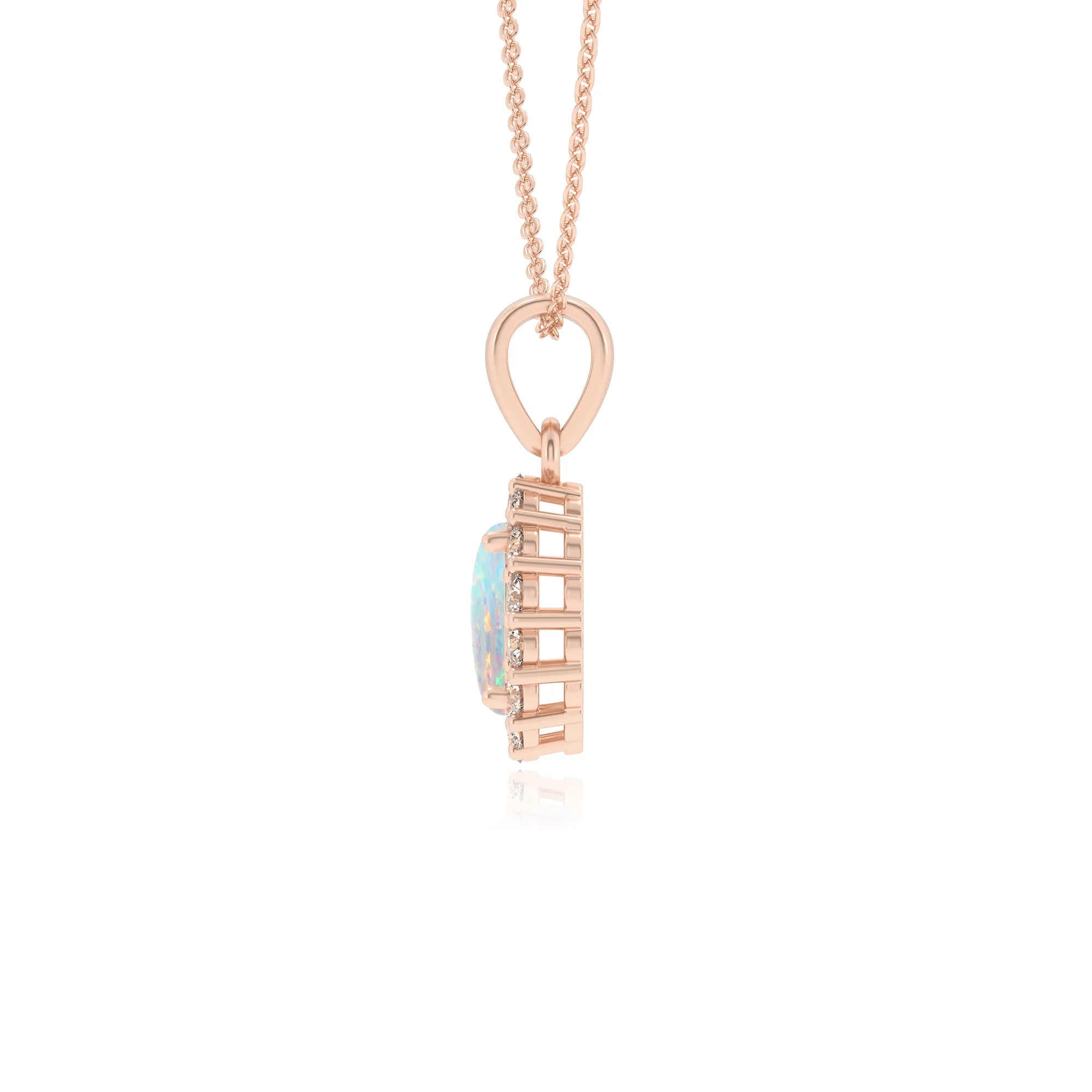 lab grown opal oval solitaire necklaces in rose gold
