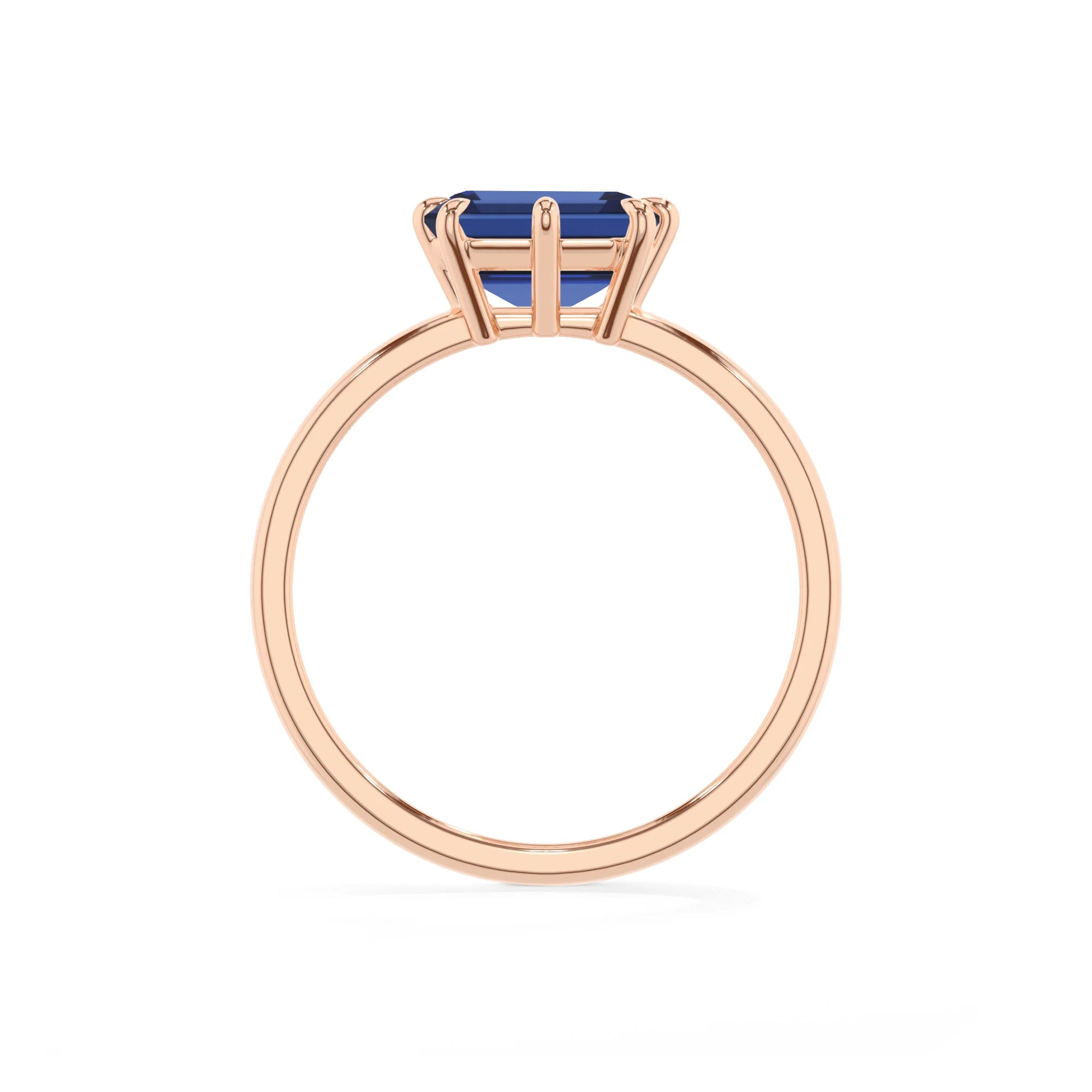 lab grown blue-sapphire emerald cut solitaire rings in rose gold