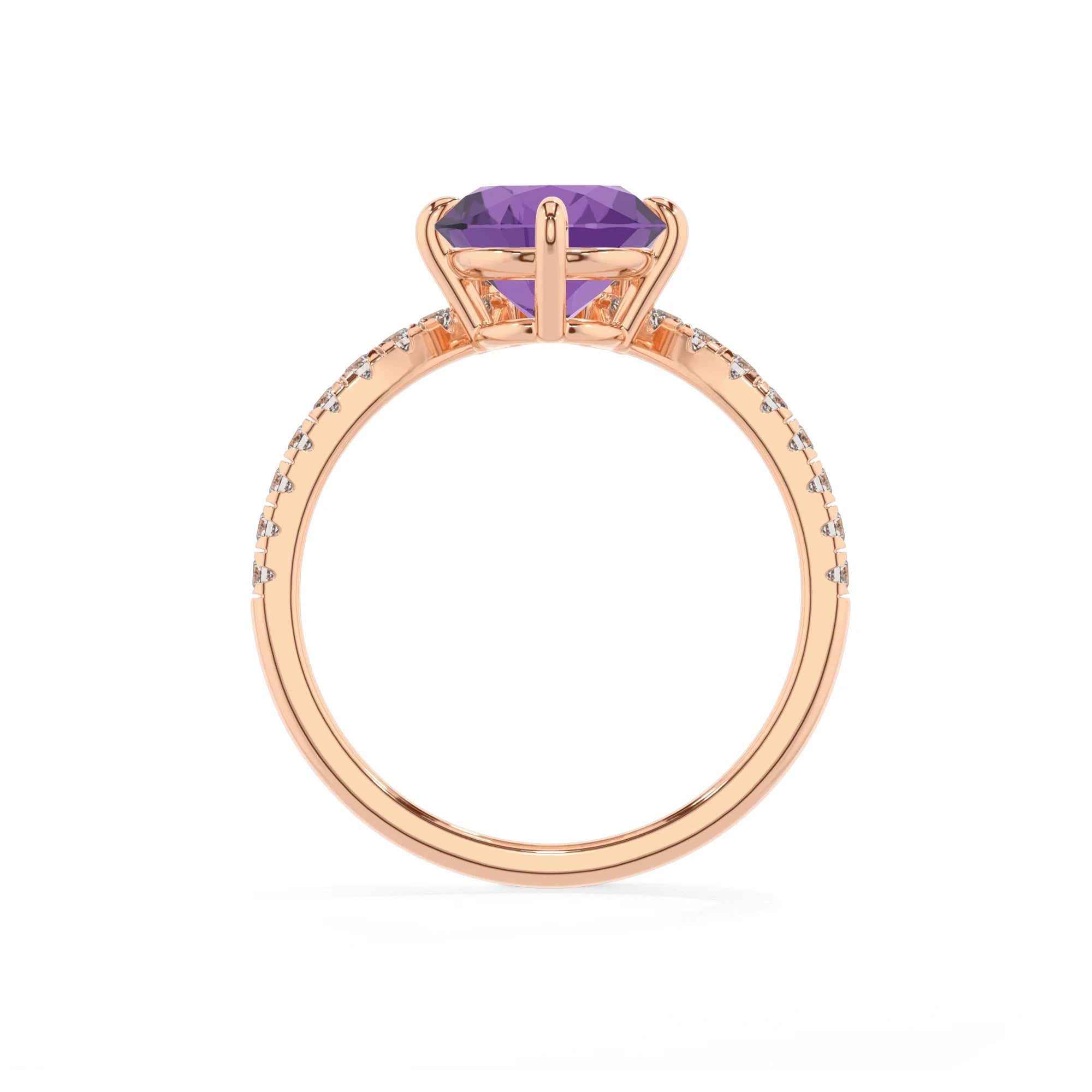 lab grown amethyst round solitaire rings in rose gold