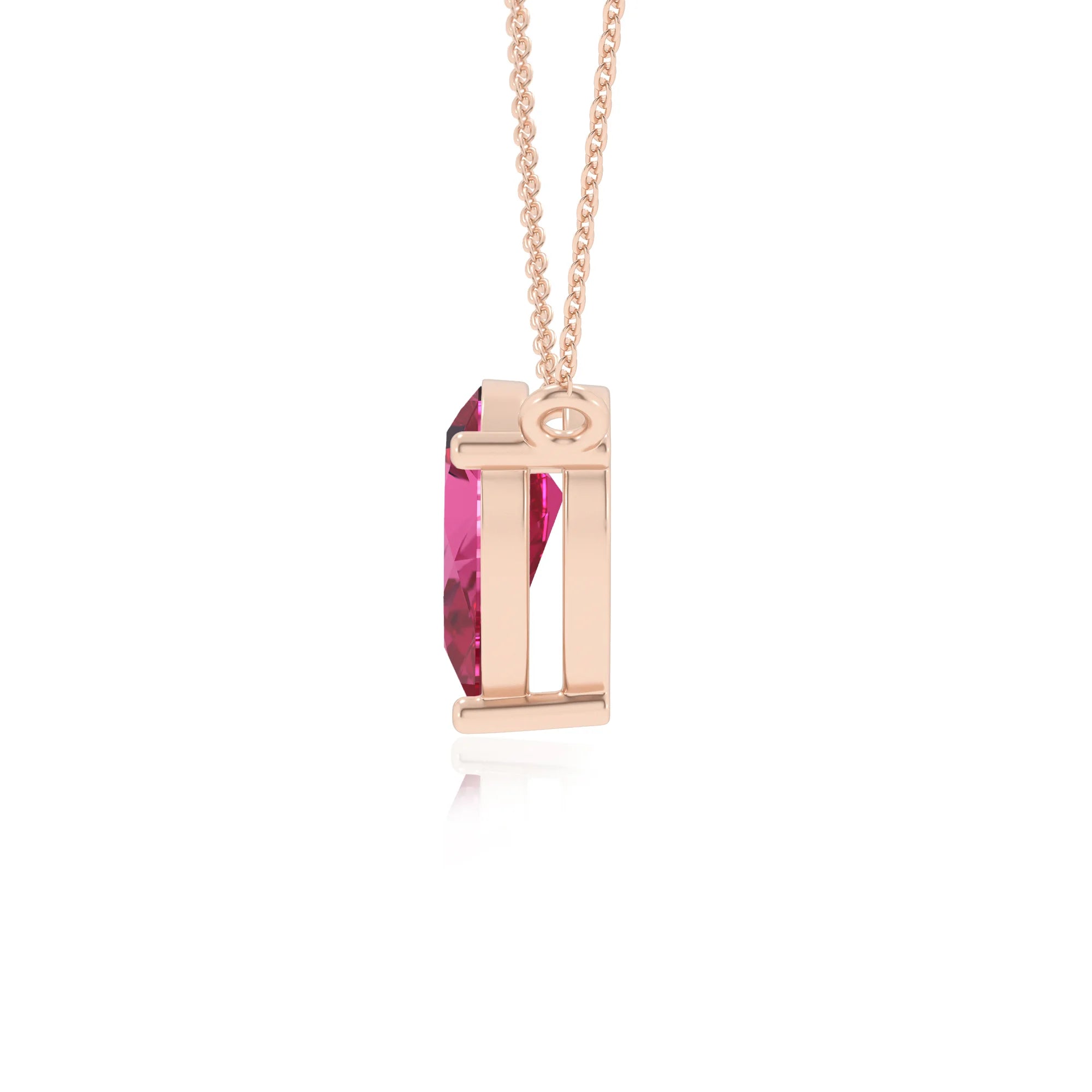 lab grown pink-sapphire pear solitaire necklaces in rose gold