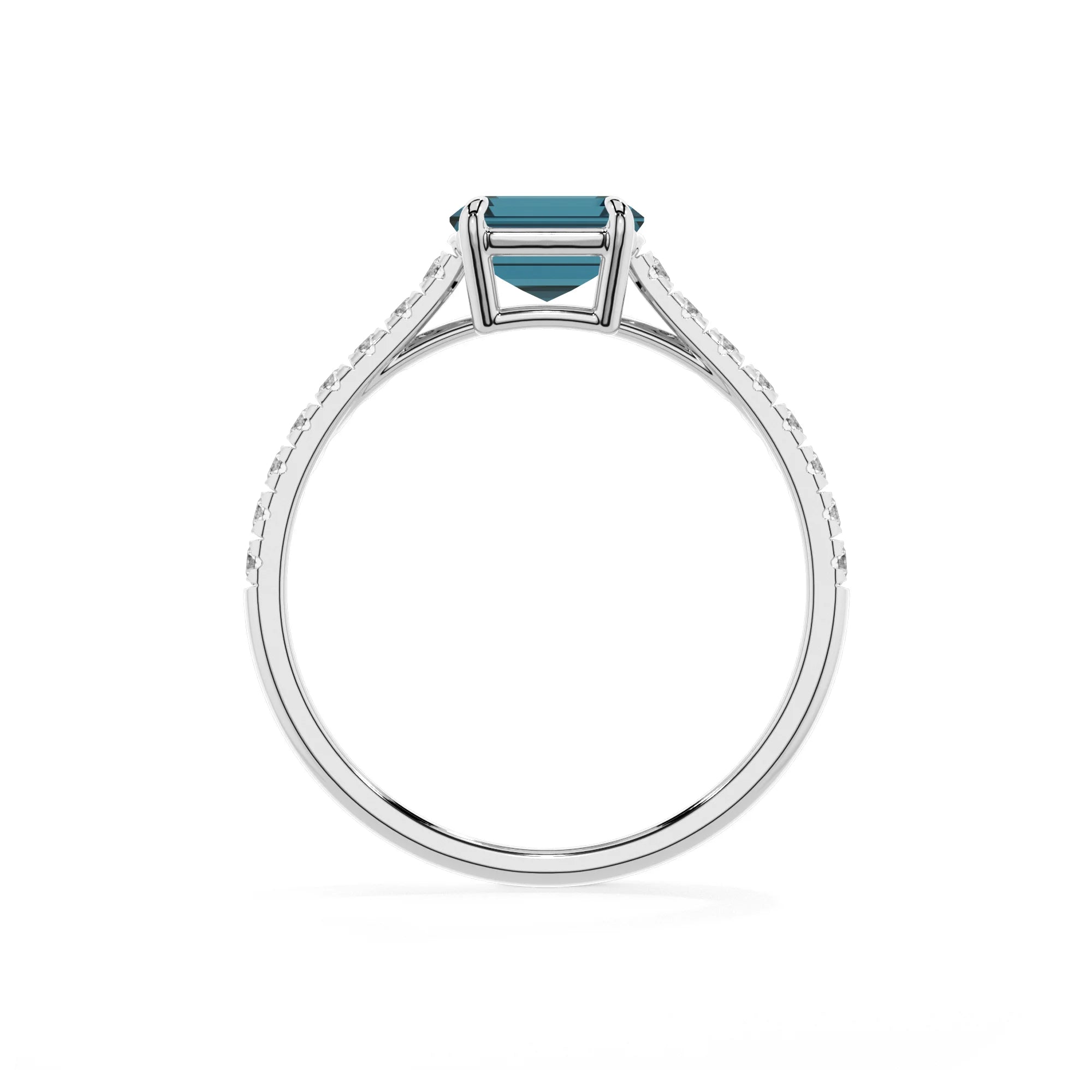 natural london-blue-topaz emerald cut half eternity solitaire engagement rings in platinum