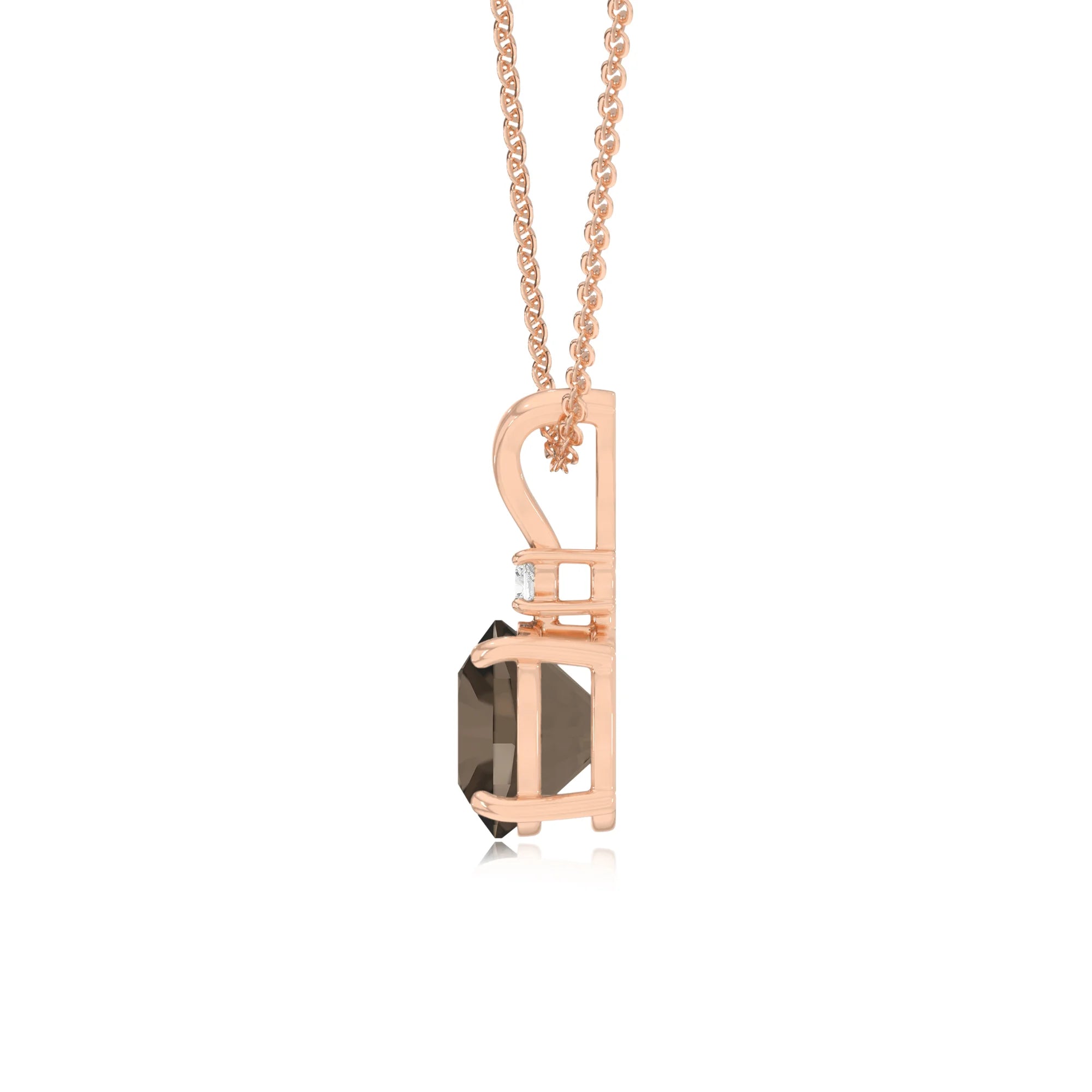 natural smoky-quartz cushion solitaire v-bale necklaces in rose gold