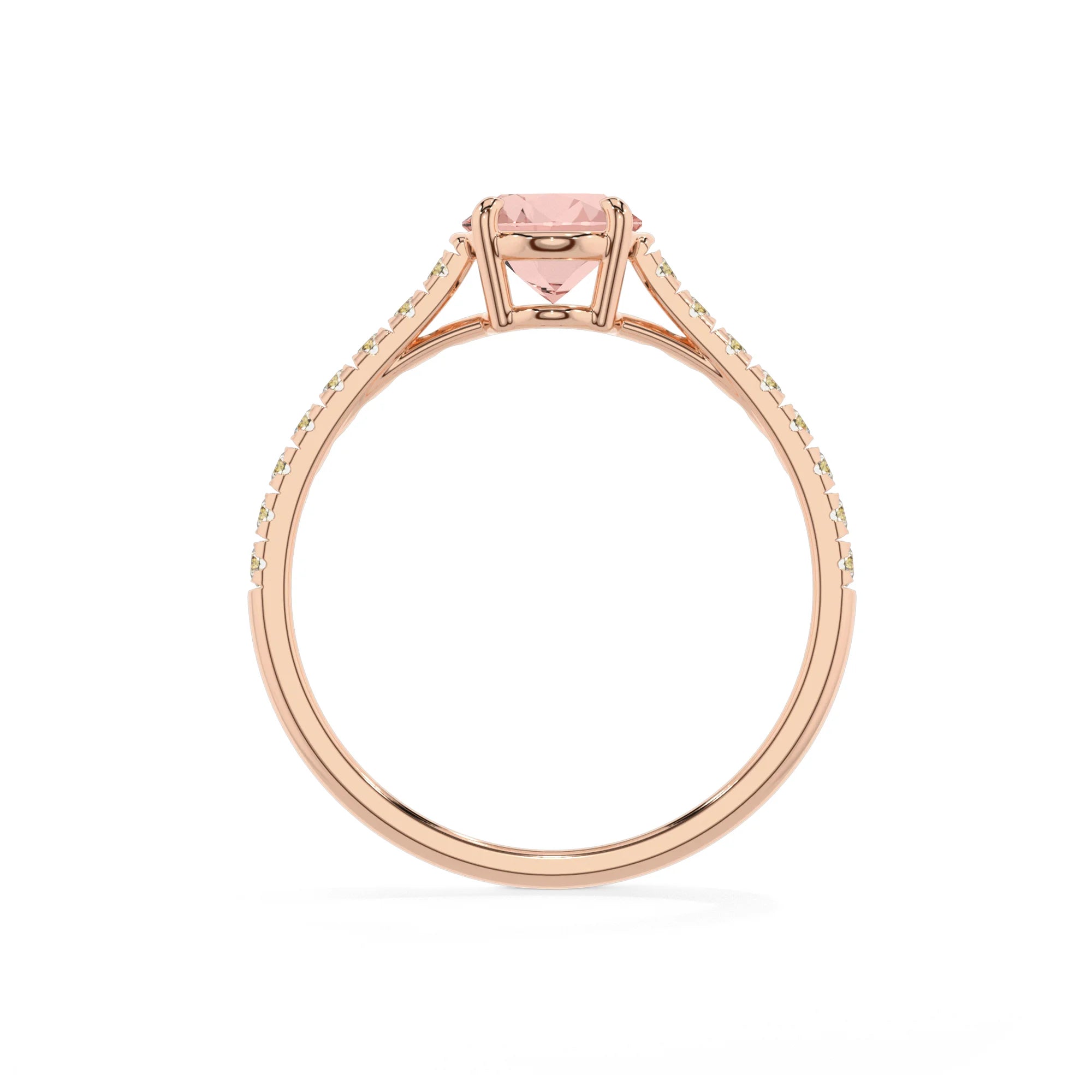 lab grown morganite oval half eternity solitaire engagement rings in rose gold