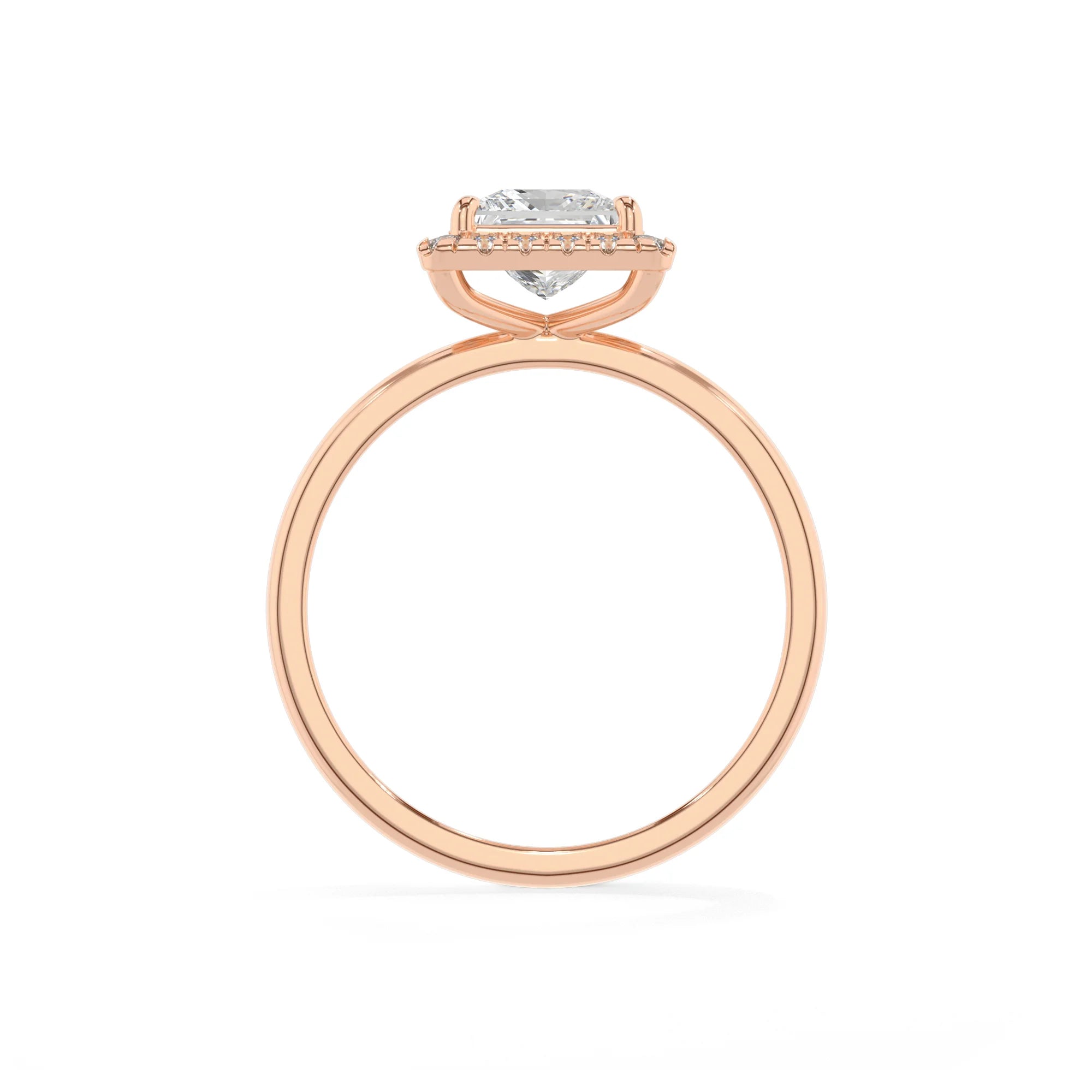lab grown moissanite princess solitaire rings in rose gold