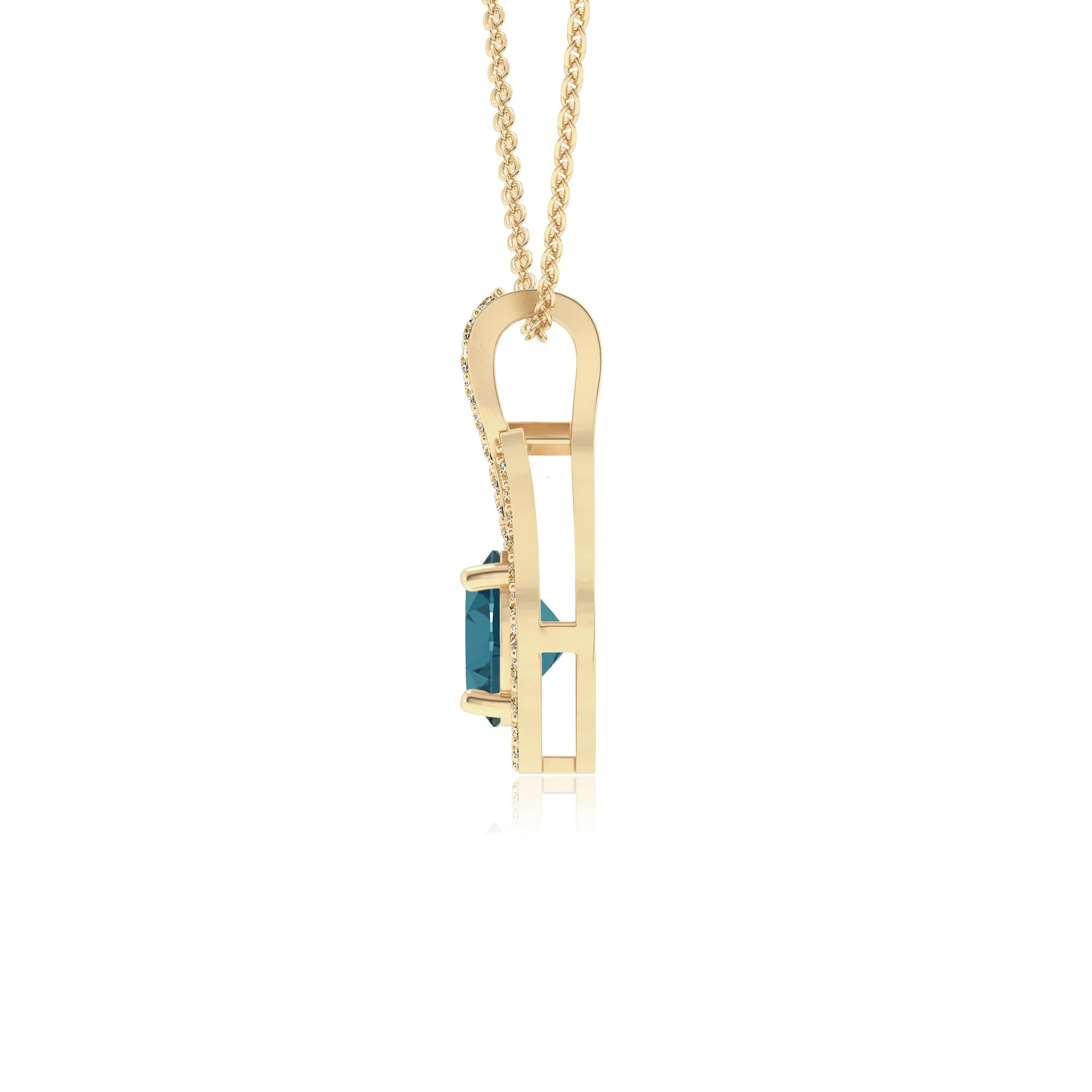 natural london-blue-topaz round solitaire necklaces in yellow gold