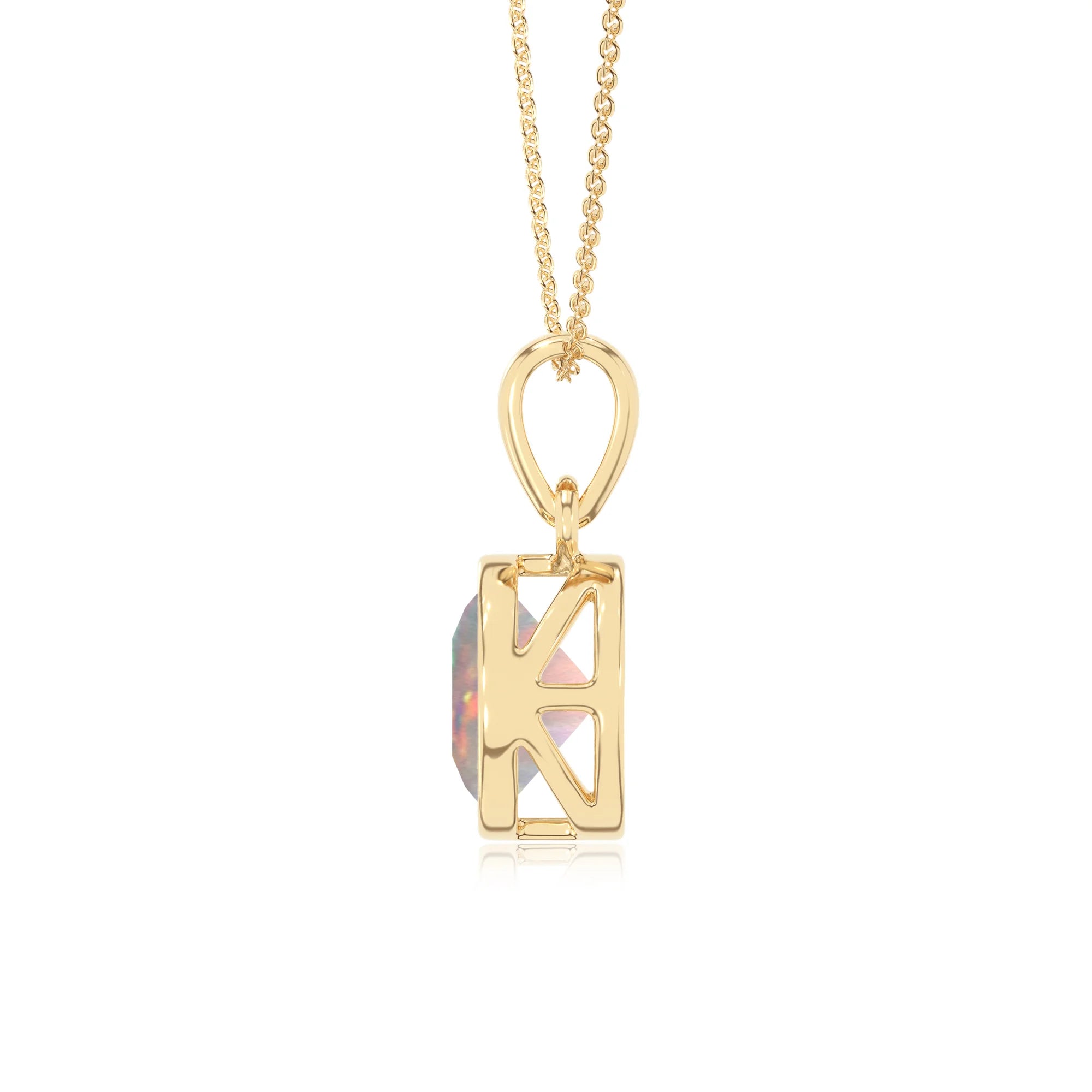 lab grown opal round solitaire necklaces in yellow gold