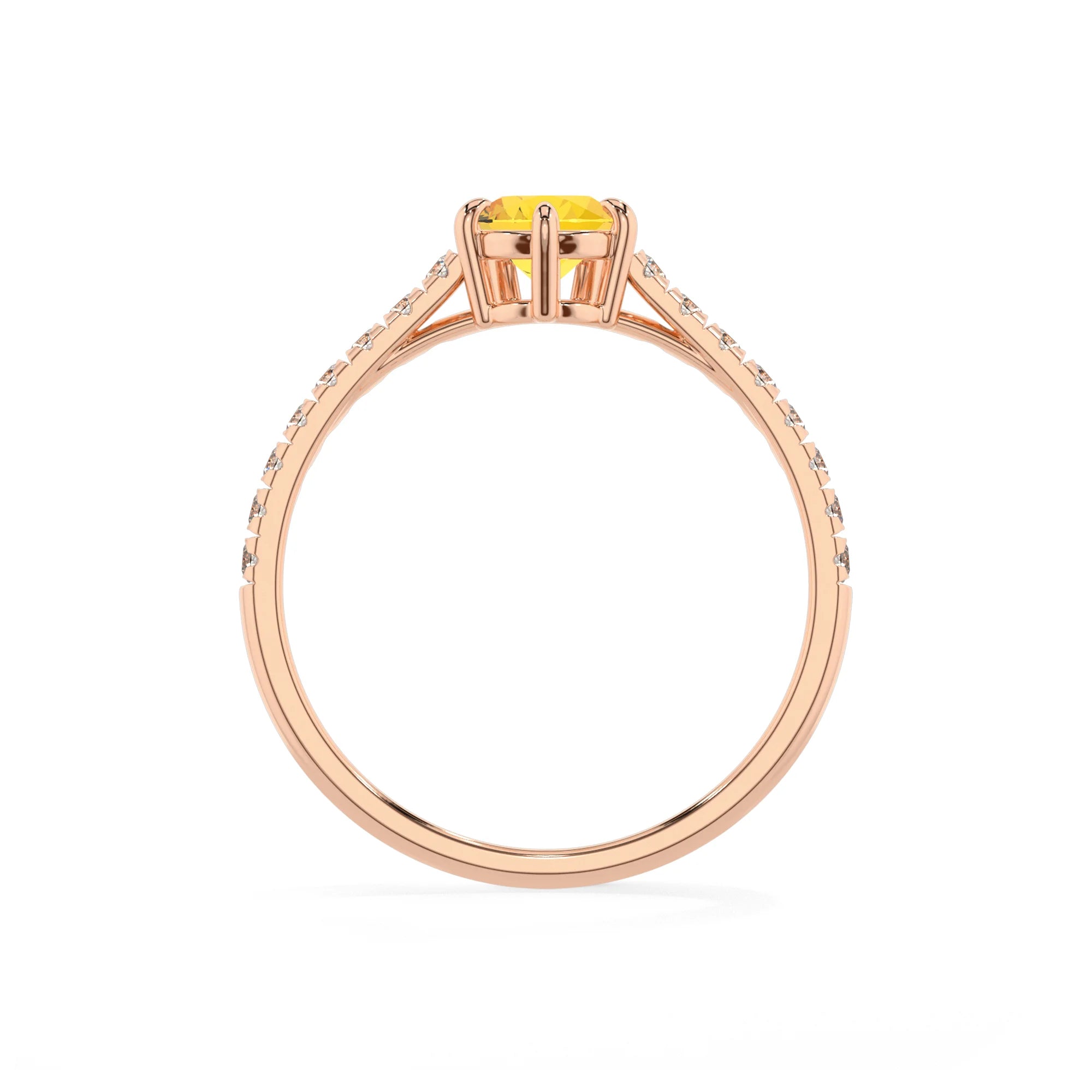 lab grown yellow-sapphire pear half eternity solitaire engagement rings in rose gold