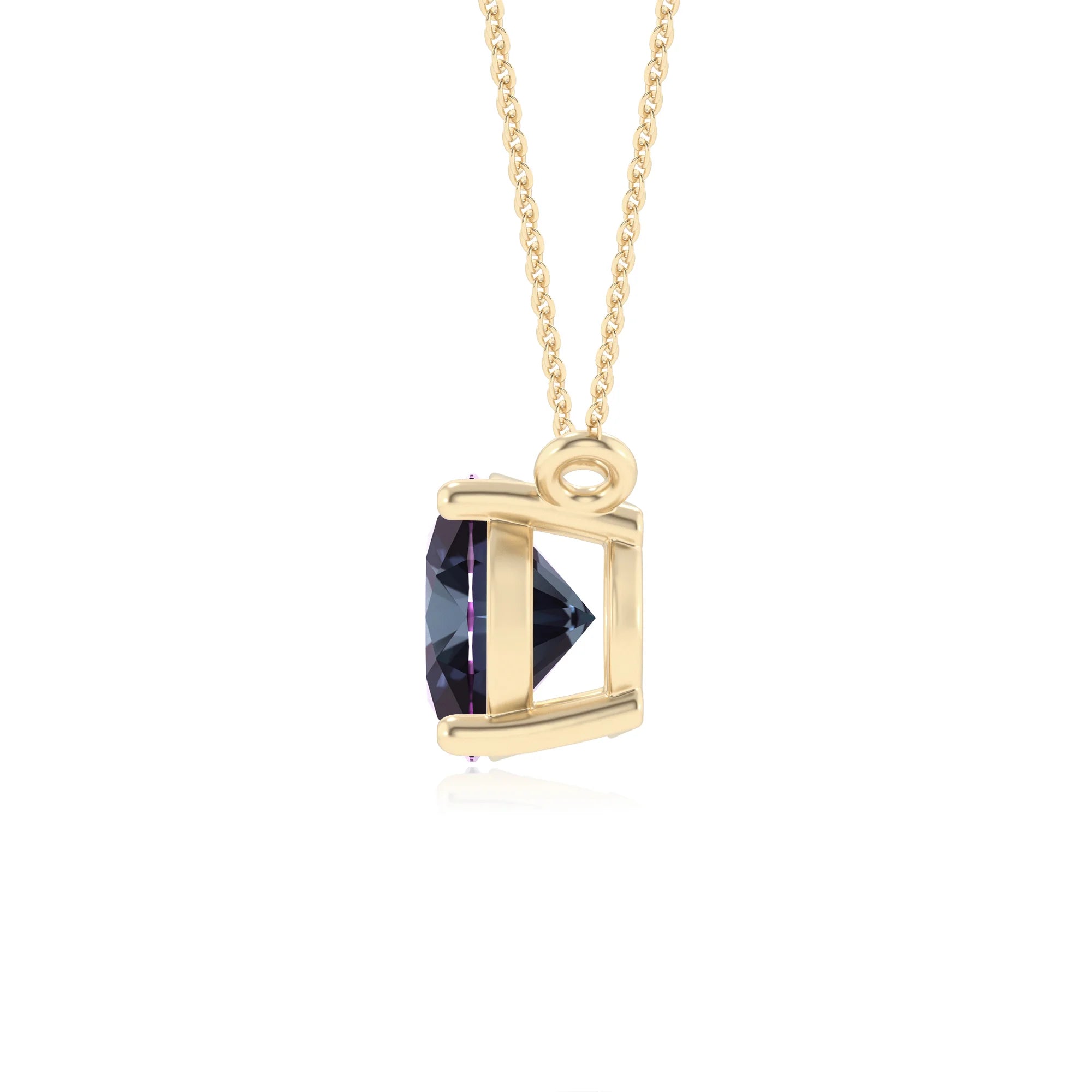 lab grown alexandrite oval solitaire necklaces in yellow gold