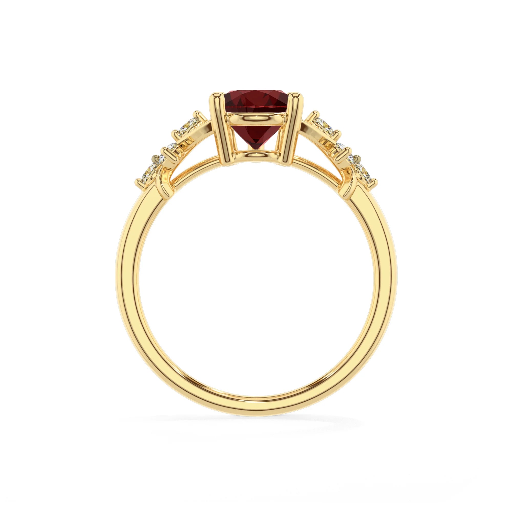 natural garnet pear solitaire rings in yellow gold